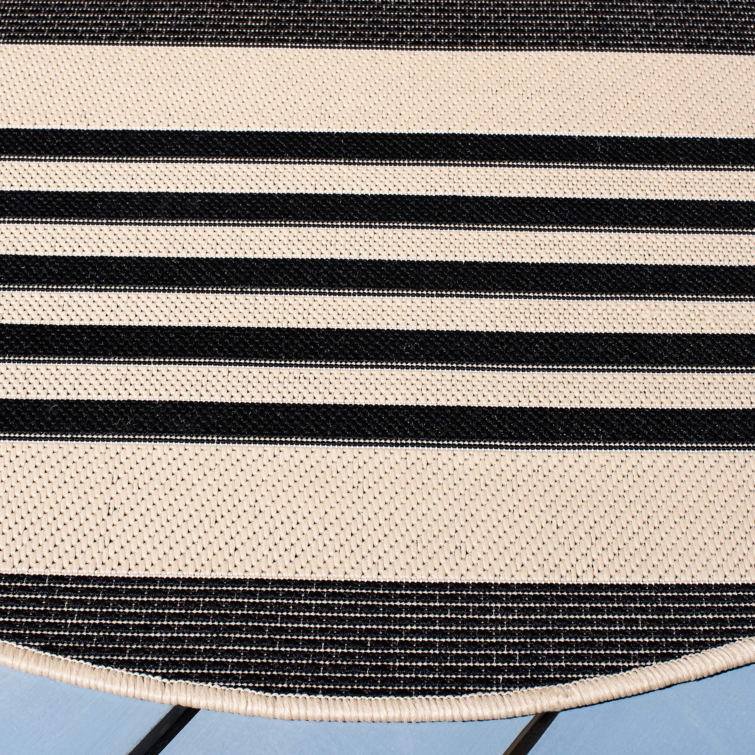Safavieh Courtyard Collection Area Rug - 6'7'' Round, Grey & Bone, Stripe Design, Non-Shedding & Easy Care, Indoor/Outdoor & Was