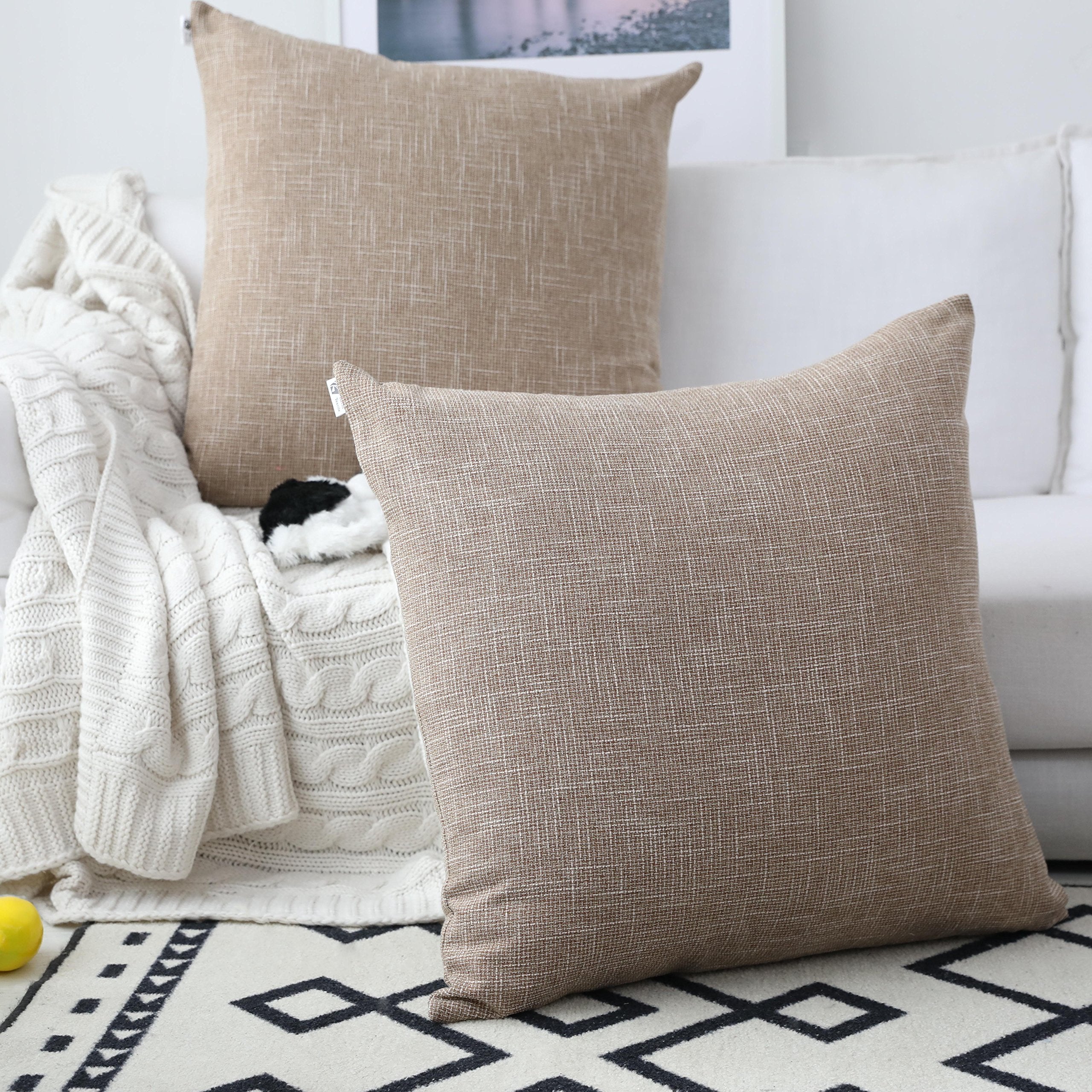 Kevin Textile Decor Burlap Natural Style Lined Linen Throw Pillow Cases Cushion Cover For Bed/Sofa, 26X26 Inch(2 Pieces, Natural