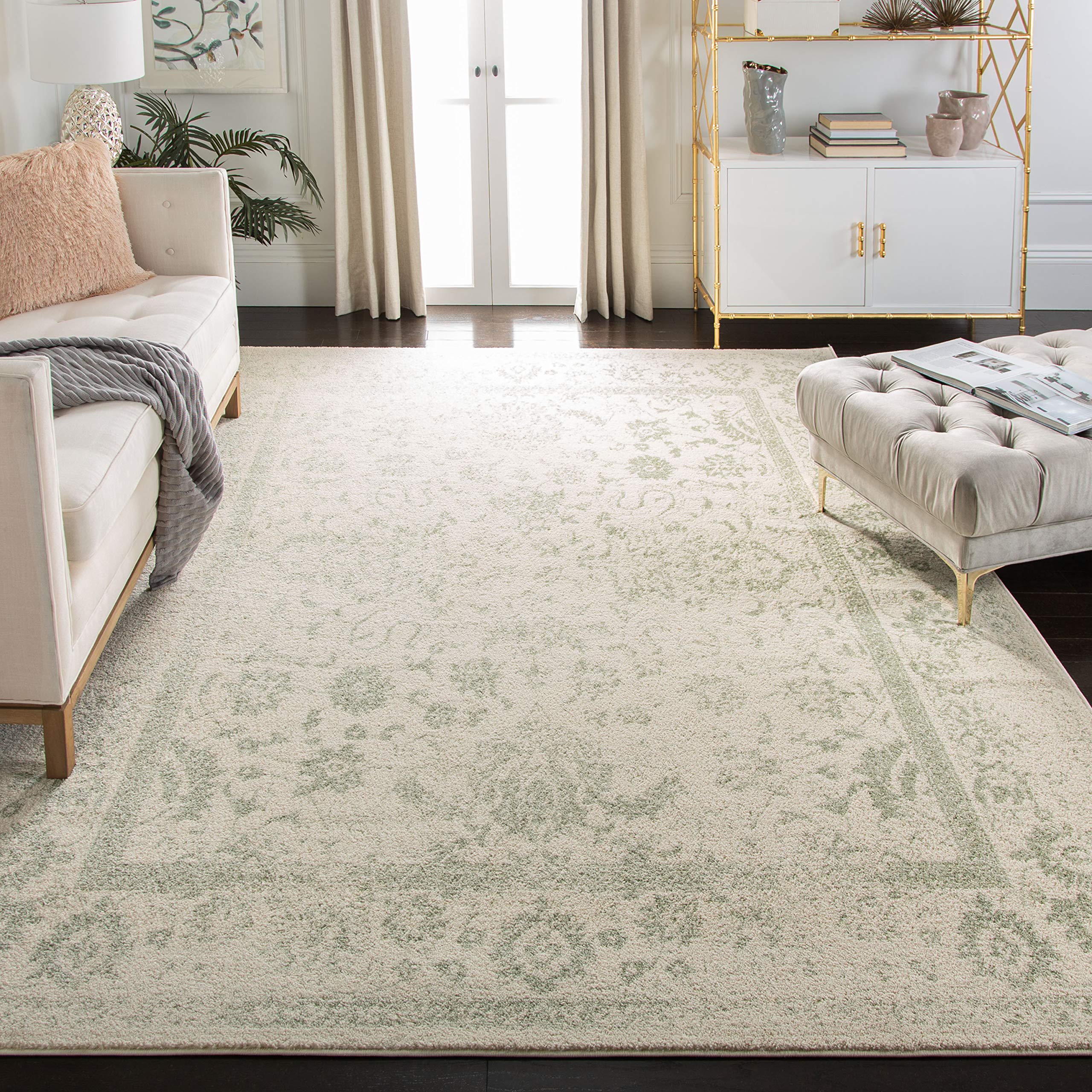 SAFAVIEH Adirondack Collection X-Large Area Rug - 12 x 18, Ivory & Sage, Oriental Distressed Design, Non-Shedding & Easy Care,