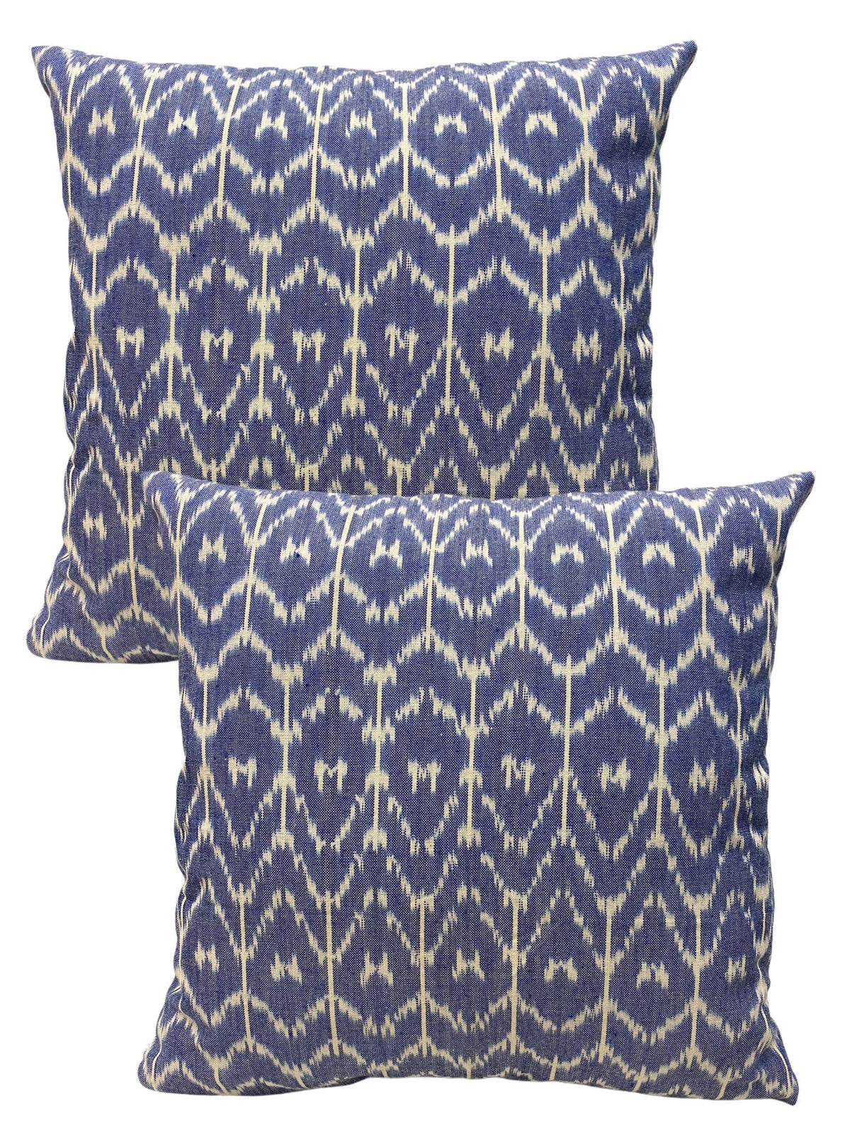 House Of Silko Pure Cotton Woven Ikkat Blue White Cushion Cover For Casual Interior Decoration (16X16) Set Of 2