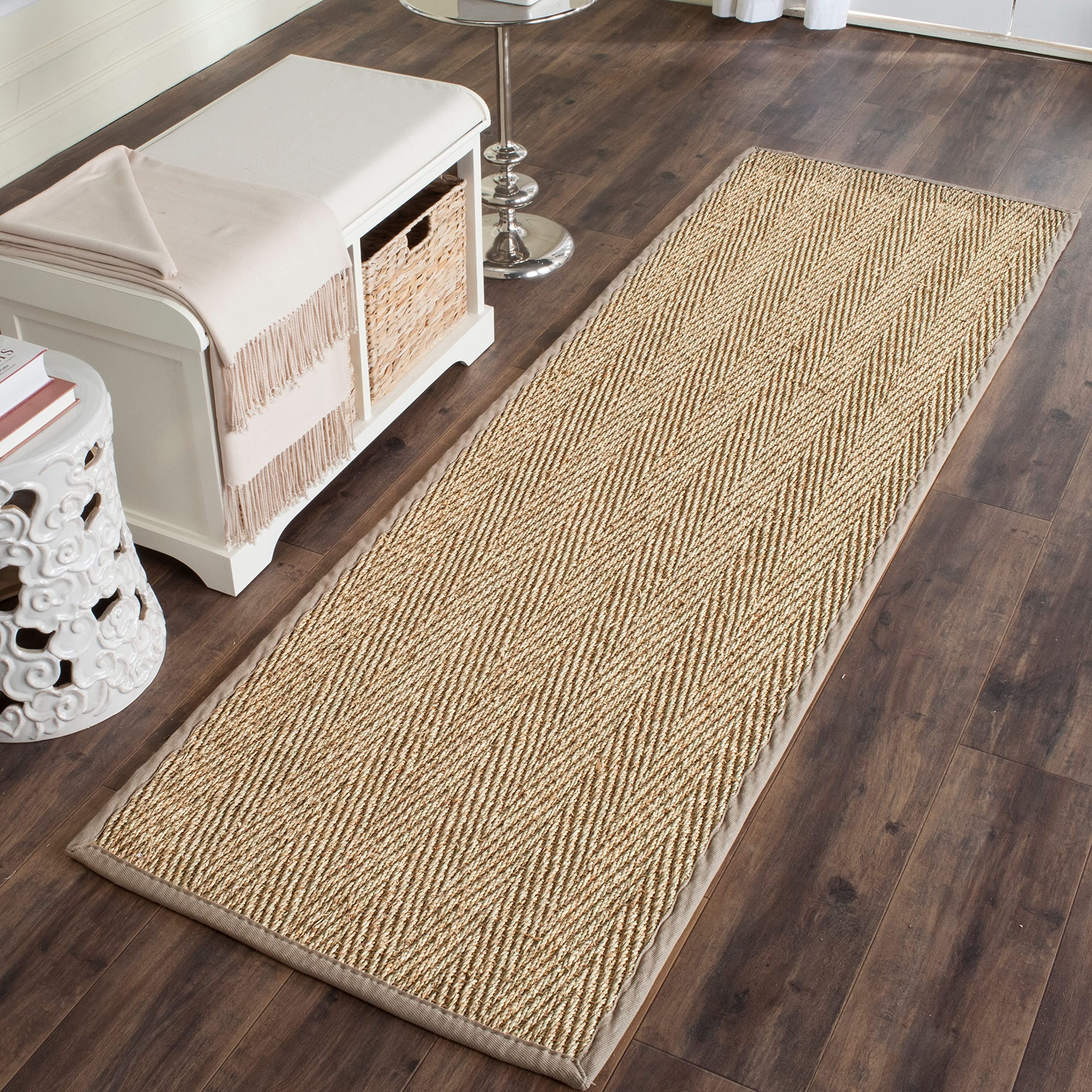 Safavieh Natural Fiber Collection Runner Rug - 26 x 10, Natural & Grey, Border Herringbone Seagrass Design, Easy Care, Ideal f