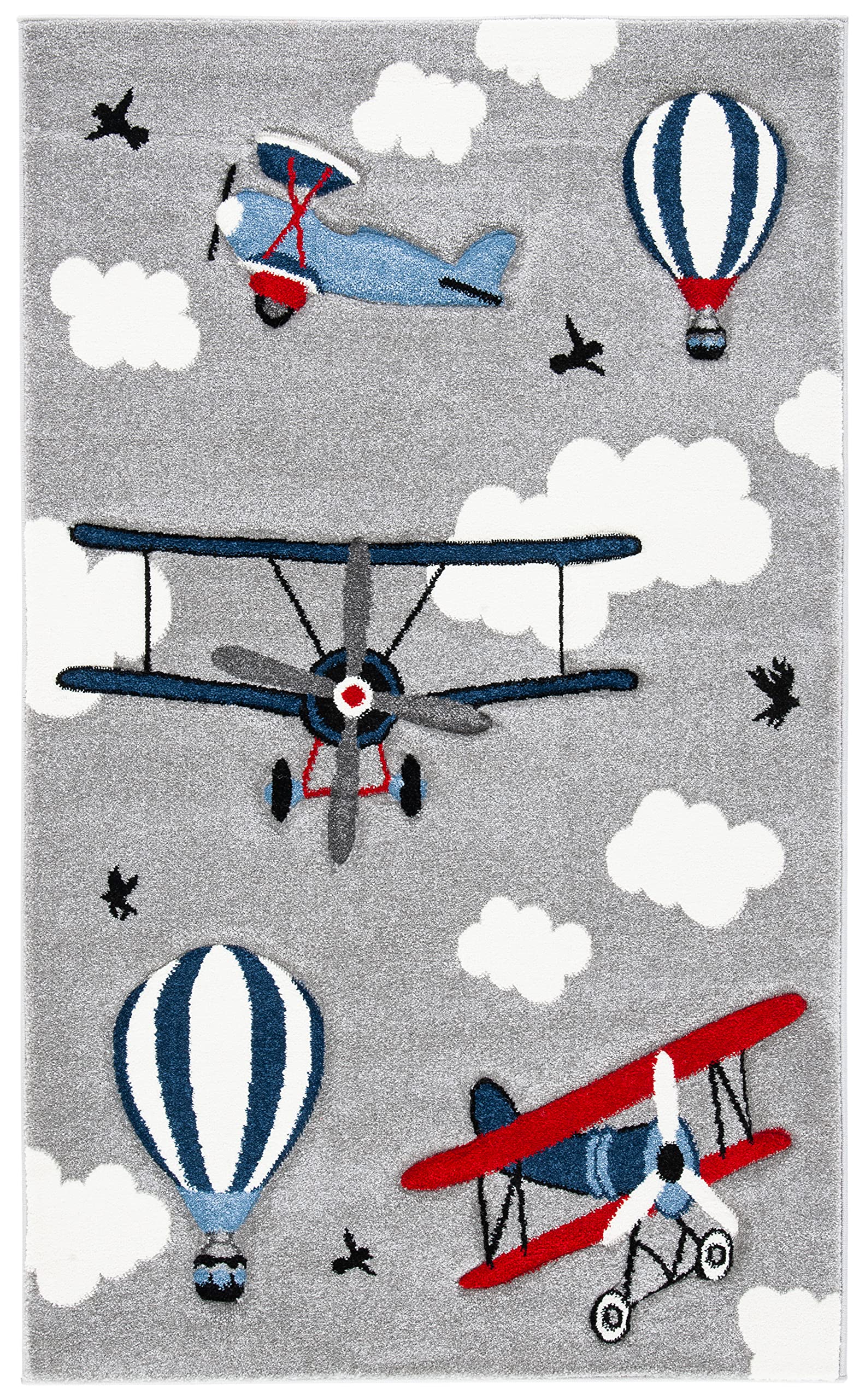 SAFAVIEH Carousel Kids Collection Accent Rug - 23 x 4, Light Grey & Red, Non-Shedding & Easy Care, Ideal for High Traffic Area