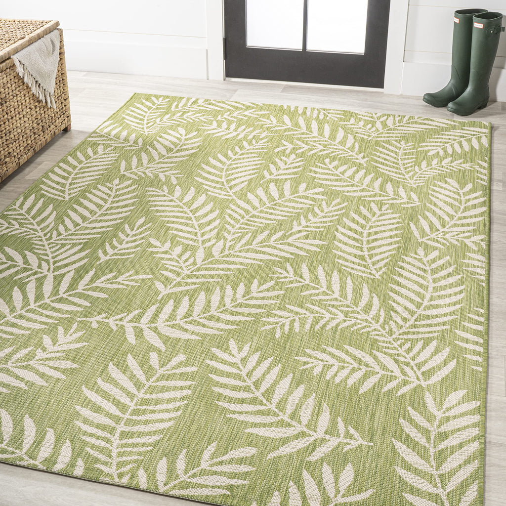 Jonathan Y Smb119D-9 Nevis Palm Frond Indoor Outdoor Area Rug, Coastal, Casual, Country Easy Cleaning,Bedroom,Kitchen,Backyard,Patio,Non Shedding, Green/Cream, 9 X 12