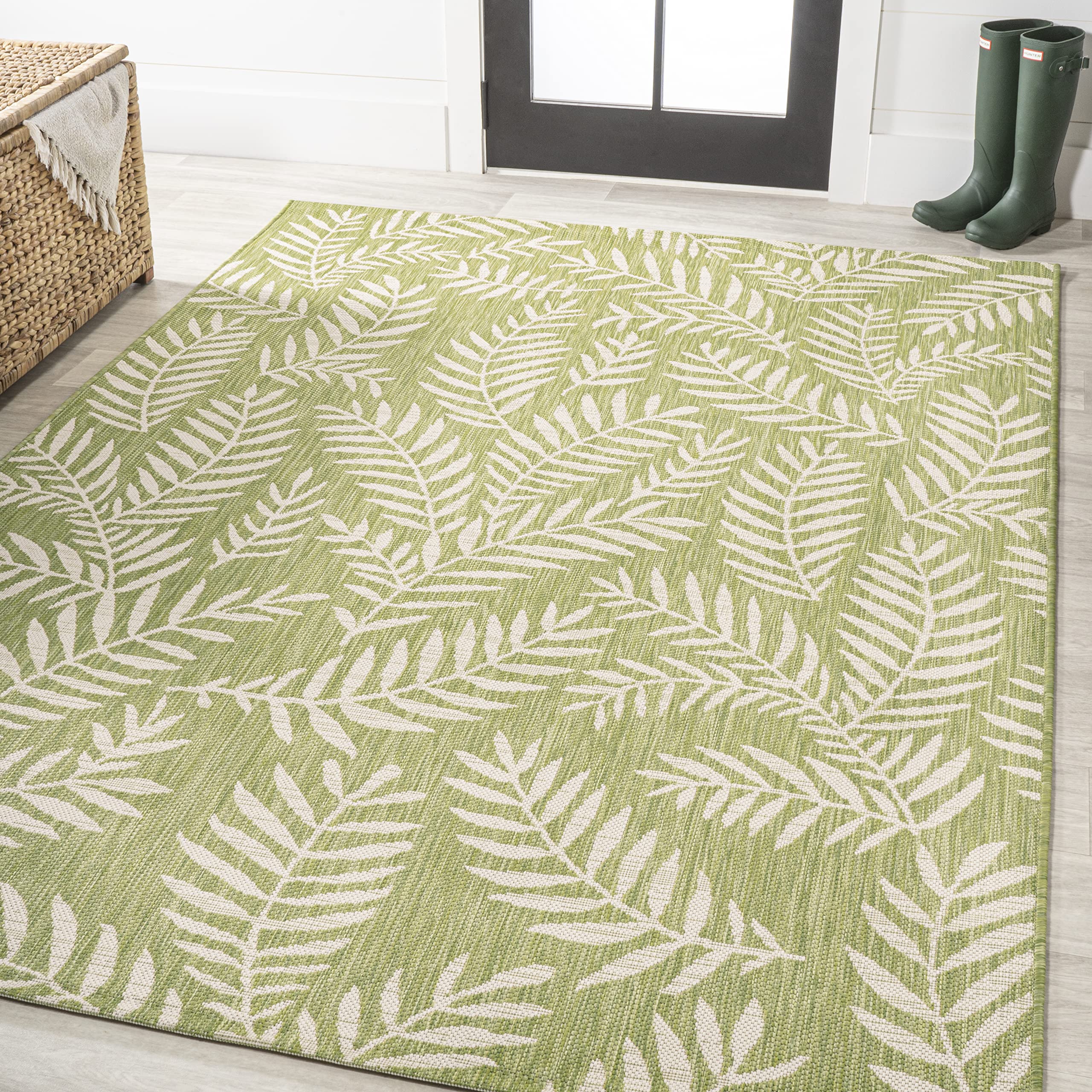 Jonathan Y Smb119D-9 Nevis Palm Frond Indoor Outdoor Area Rug, Coastal, Casual, Country Easy Cleaning,Bedroom,Kitchen,Backyard,Patio,Non Shedding, Green/Cream, 9 X 12