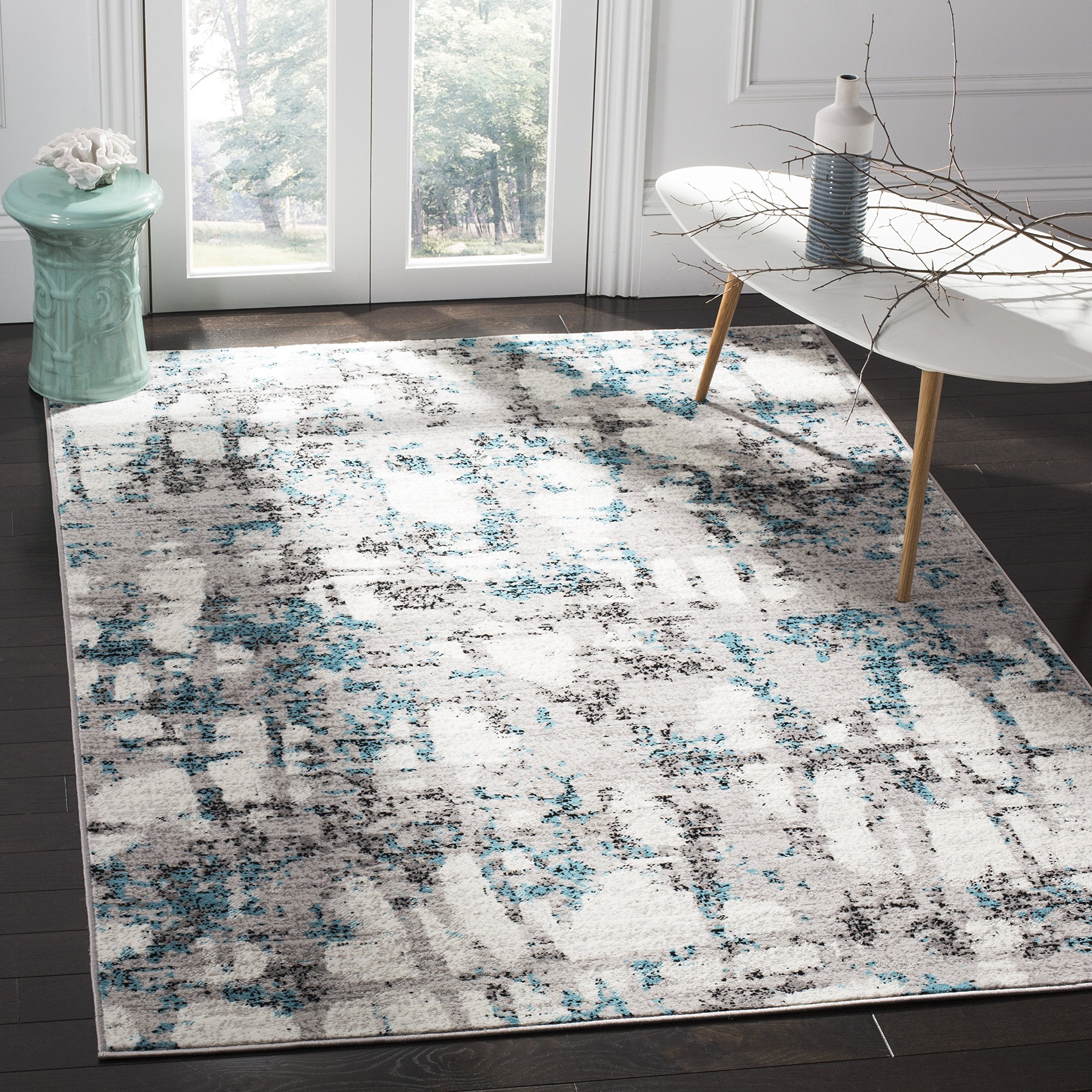 SAFAVIEH Skyler Collection 3 x 5 Grey/Blue SKY193B Modern Abstract Non-Shedding Living Room Bedroom Accent Rug