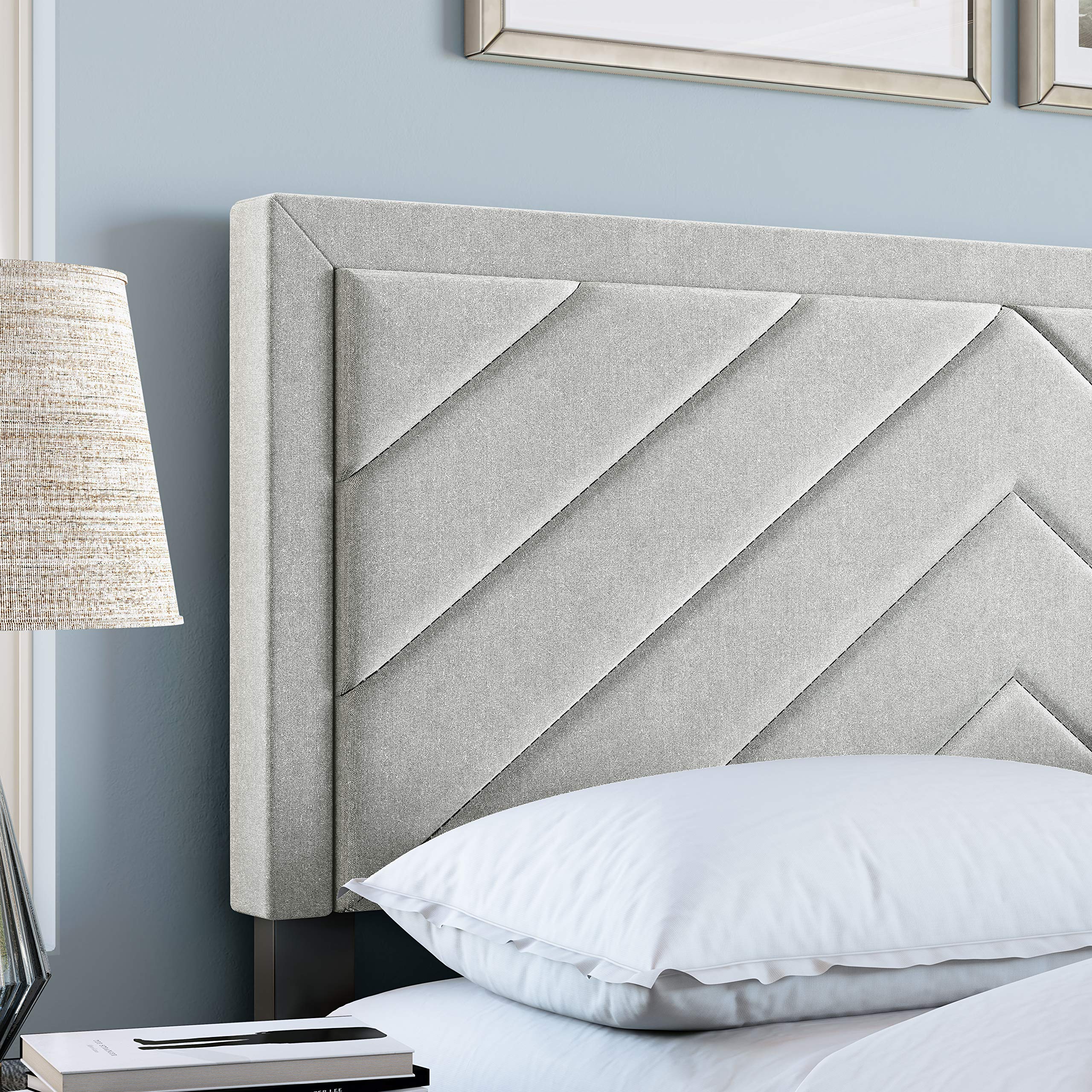 Boyd Sleep Barcelona Upholstered Platform Bed with Headboard and Durable Mattress Foundation with Strong 14 Wood Slat Supports, No BoxSpring Required: Queen, White
