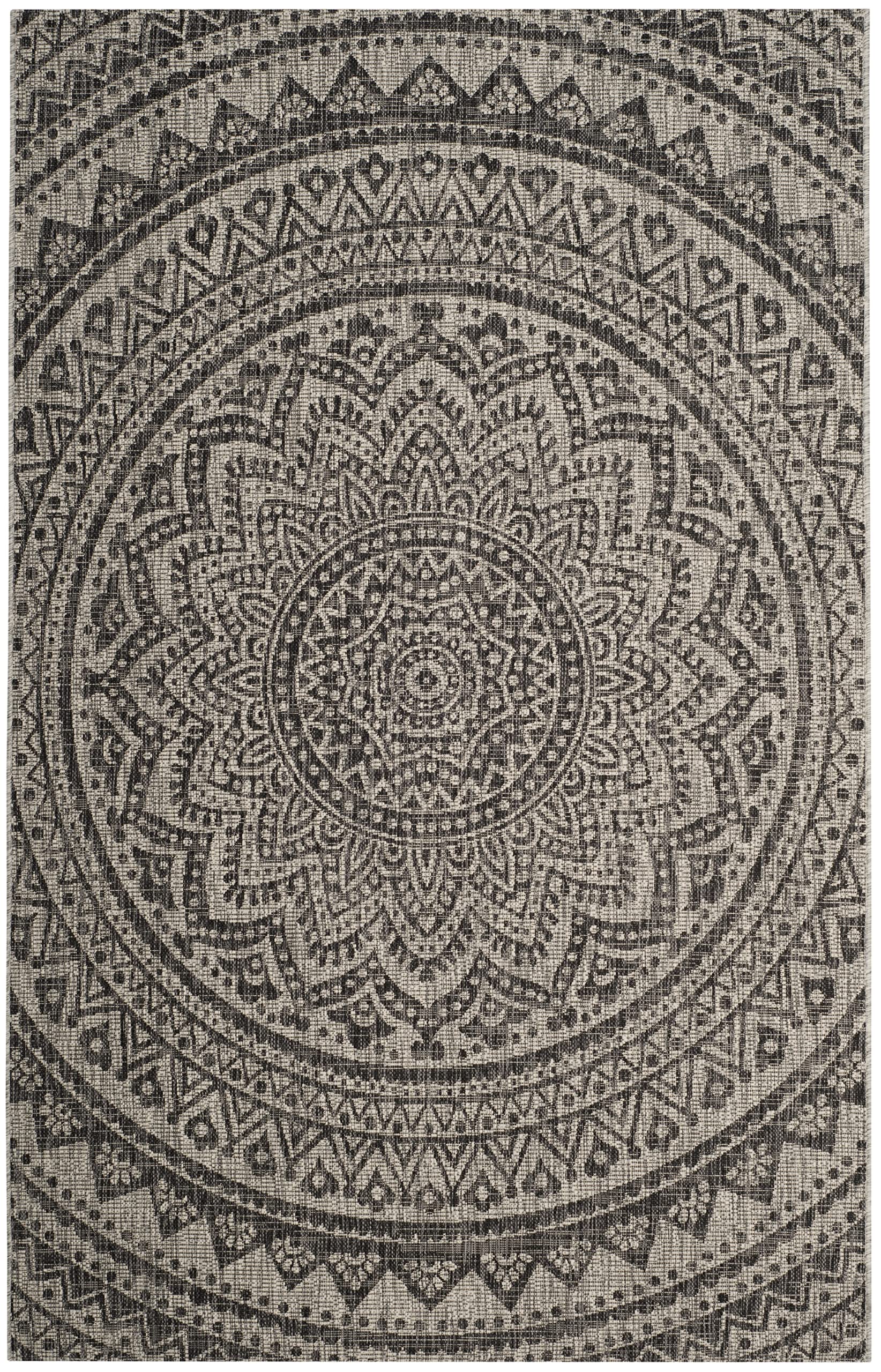 Safavieh Courtyard Collection 4' Round Light Grey/Black Cy8734 Indoor/ Outdoor Waterproof Easy Cleaning Patio Backyard Mudroom Area Rug