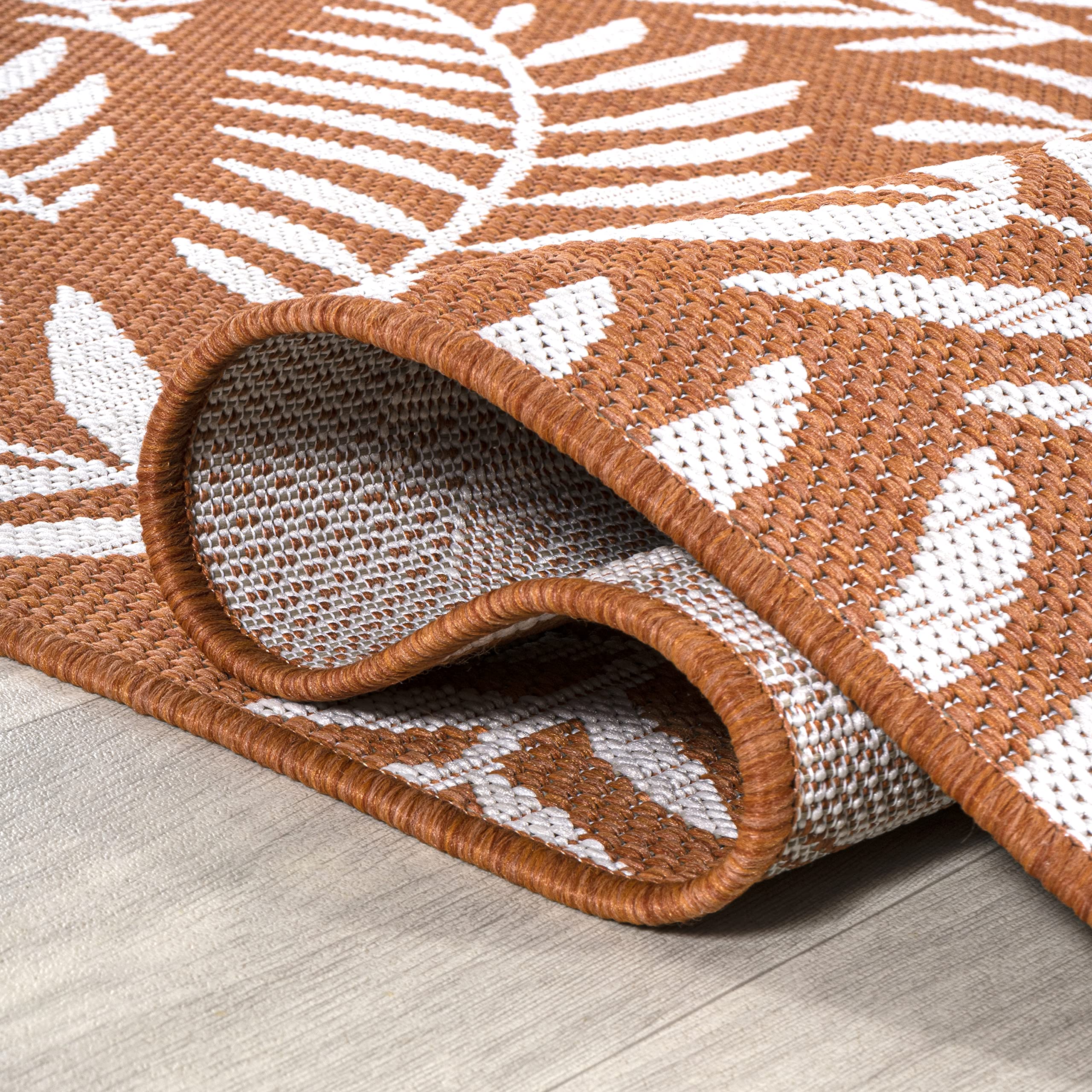 Jonathan Y Smb119E-5 Nevis Palm Frond Indoor Outdoor Area-Rug, Coastal Casual Country & Floral Easy-Cleaning,Bedroom,Kitchen,Backyard,Patio,Non Shedding, 5 X 8, Orange/Cream