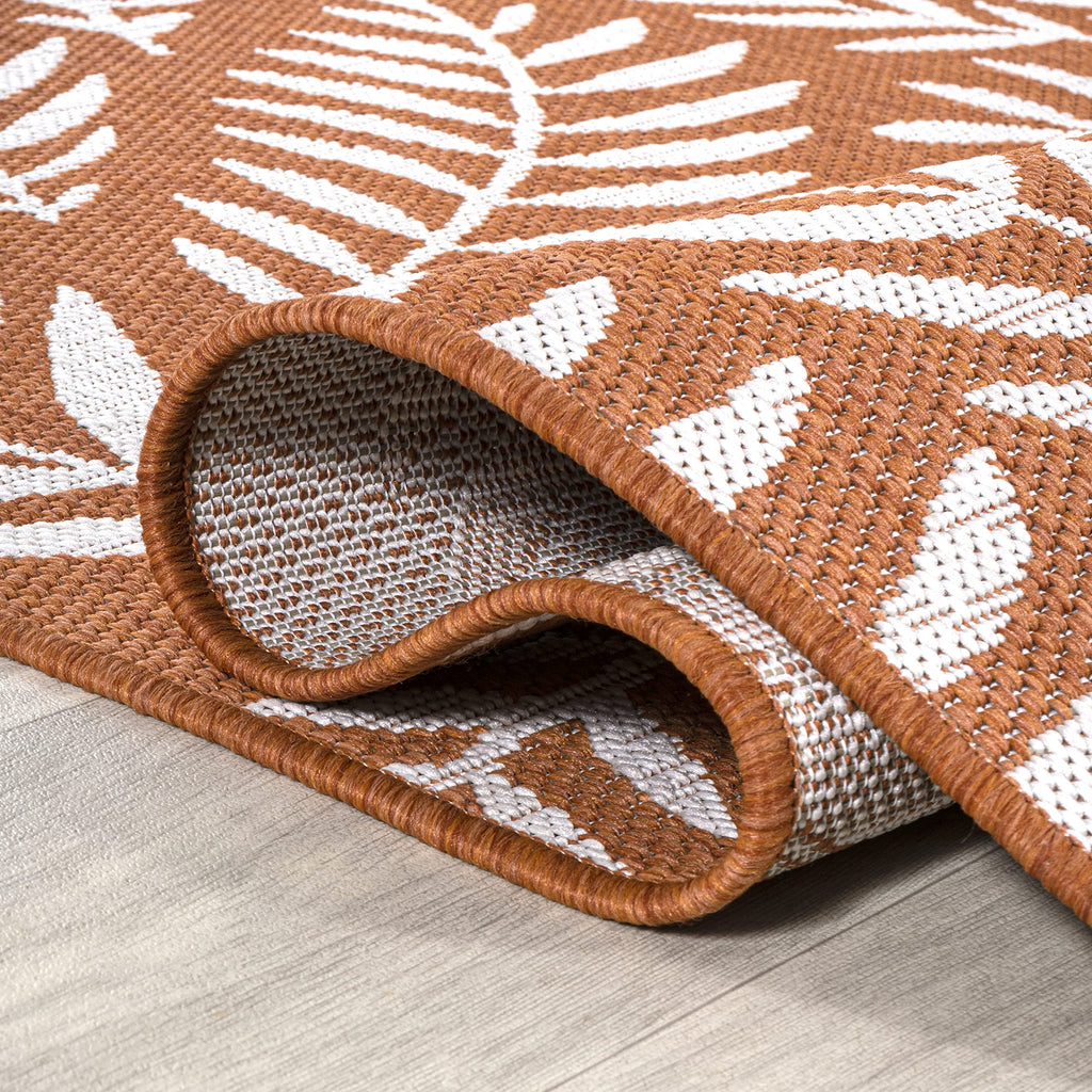 Jonathan Y Smb119E-9 Nevis Palm Frond Indoor Outdoor Area Rug, Coastal Casual Country & Floral Easy Cleaning,Bedroom,Kitchen,Backyard,Patio,Non Shedding, 9 X 12, Orange/Cream