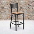 2 Pk. Black Grid Back Metal Restaurant Barstool - Natural Wood Seat