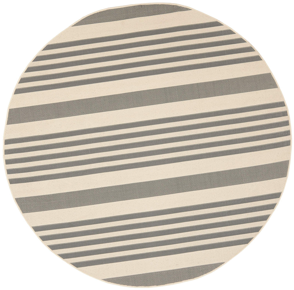 SAFAVIEH Courtyard Collection Area Rug - 6'7'' Round, Grey & Bone, Stripe Design, Non-Shedding & Easy Care, Indoor/Outdoor & Was