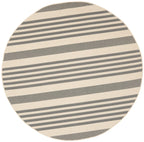 SAFAVIEH Courtyard Collection Area Rug - 6'7'' Round, Grey & Bone, Stripe Design, Non-Shedding & Easy Care, Indoor/Outdoor & Was