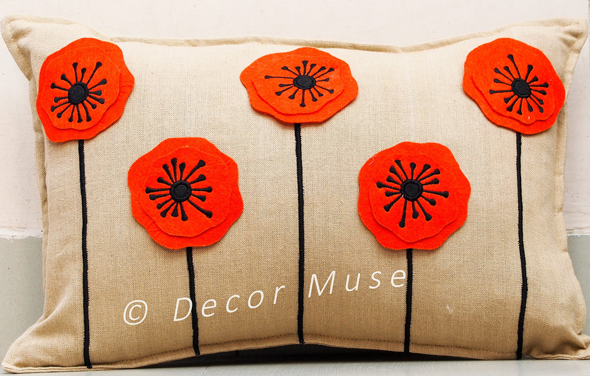 Decor Muse Cushions With Flower Design, 16X16 Inches, Rectangular, 100% Cotton, Beige, Pillow Cover
