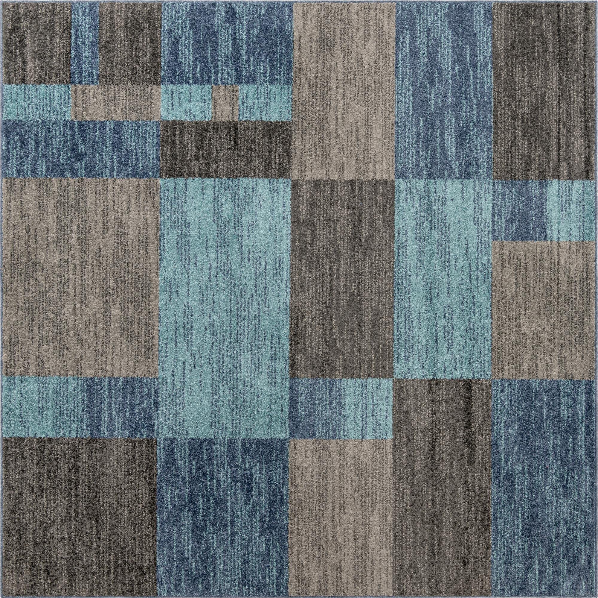 Unique Loom Autumn Collection Area Rug - Providence (7' 10'' Square, Blue Gray/ Light Brown)