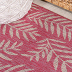 Jonathan Y Smb119F-210 Nevis Palm Frond Indoor Outdoor Area Rug, Coastal Casual Country & Floral Easy Cleaning,Bedroom,Kitchen,Backyard,Patio,Non Shedding, Fuchsia/Light Gray, 2 X 10