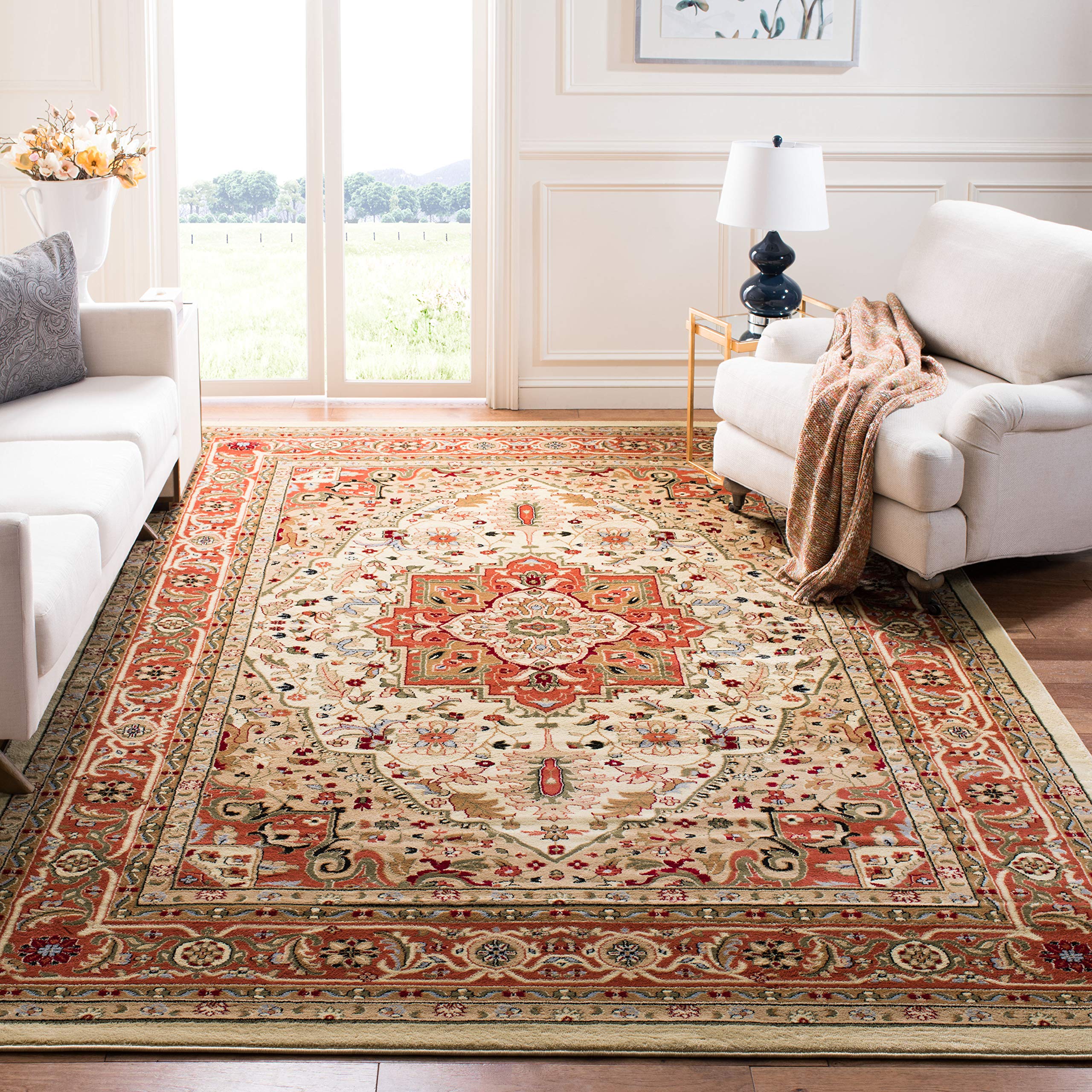 SAFAVIEH Lyndhurst Collection Area Rug - 8 x 11, Ivory & Rust, Traditional Oriental Design, Non-Shedding & Easy Care, Ideal fo