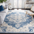 SAFAVIEH Brentwood Collection 5 Square Ivory / Navy BNT865A Medallion Distressed Non-Shedding Living Room Bedroom Area Rug