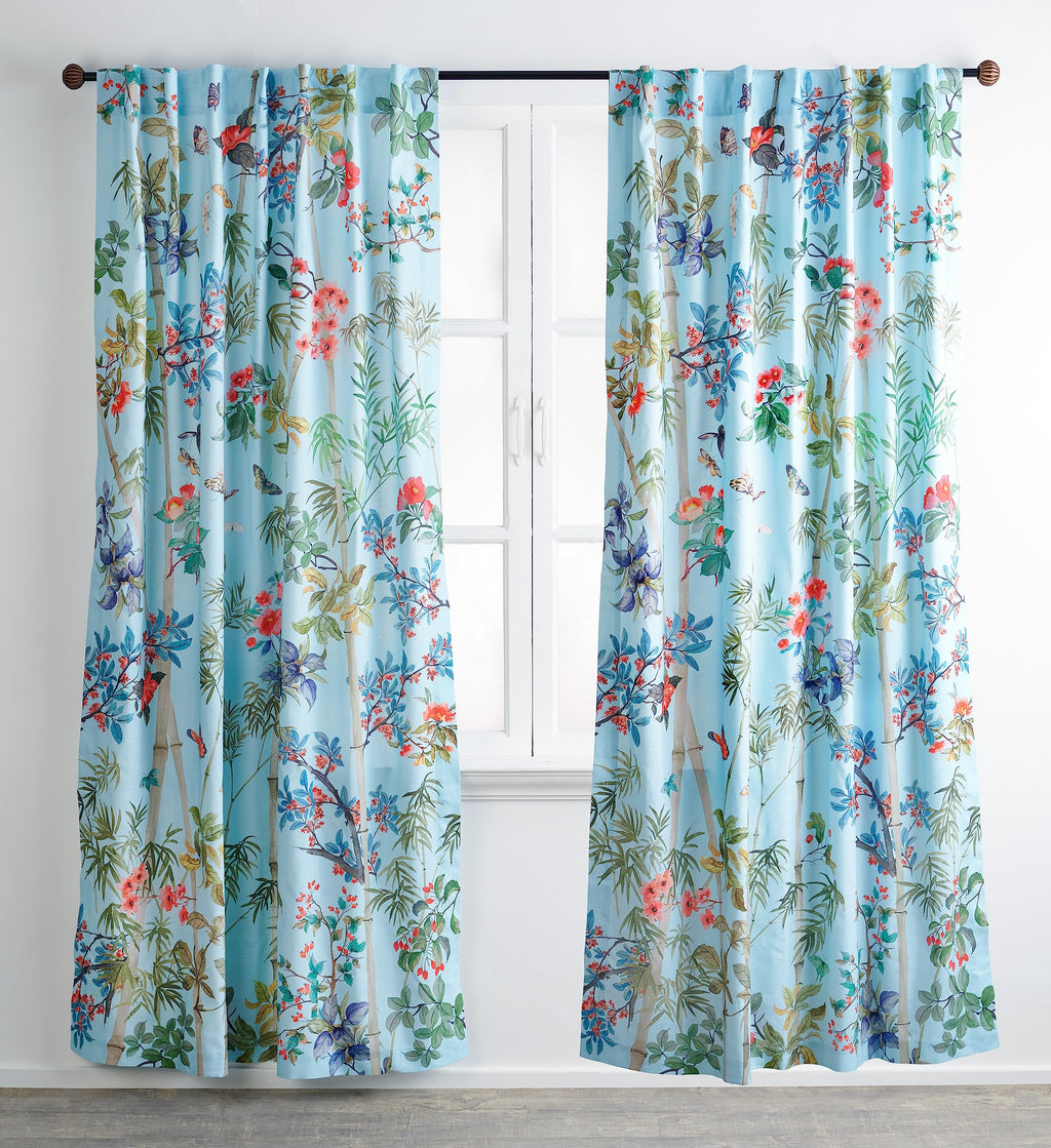 Maison d' Hermine 100% Cotton Curtain Bamboo Pastel Blue Two Panel Curtains for Living Rooms Bedrooms Offices Tailored with a Ro
