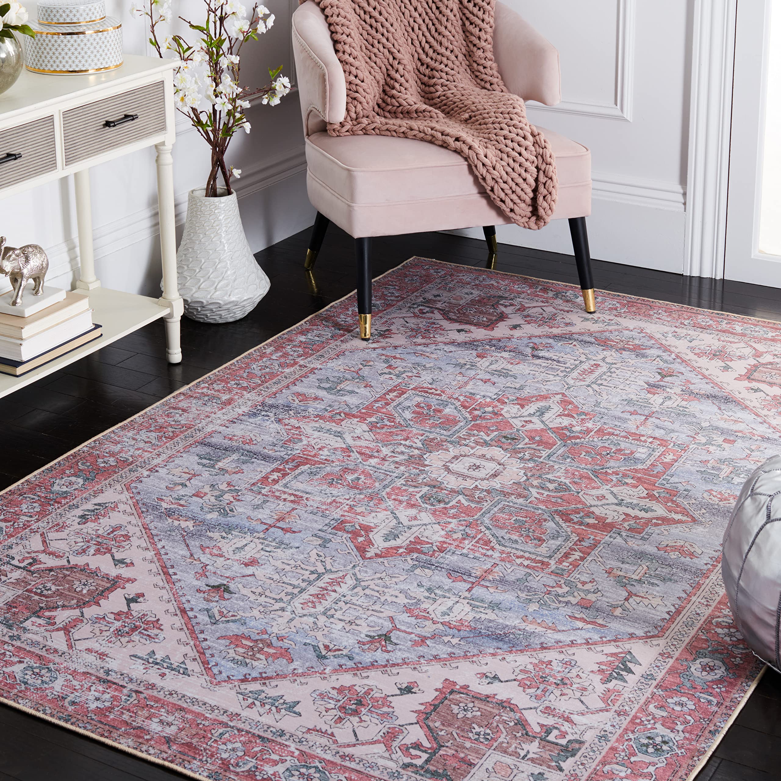 SAFAVIEH Tucson Collection Accent Rug - 3 x 5, Grey Blue & Rust, Persian Design, Non-Shedding Machine Washable & Slip Resistan