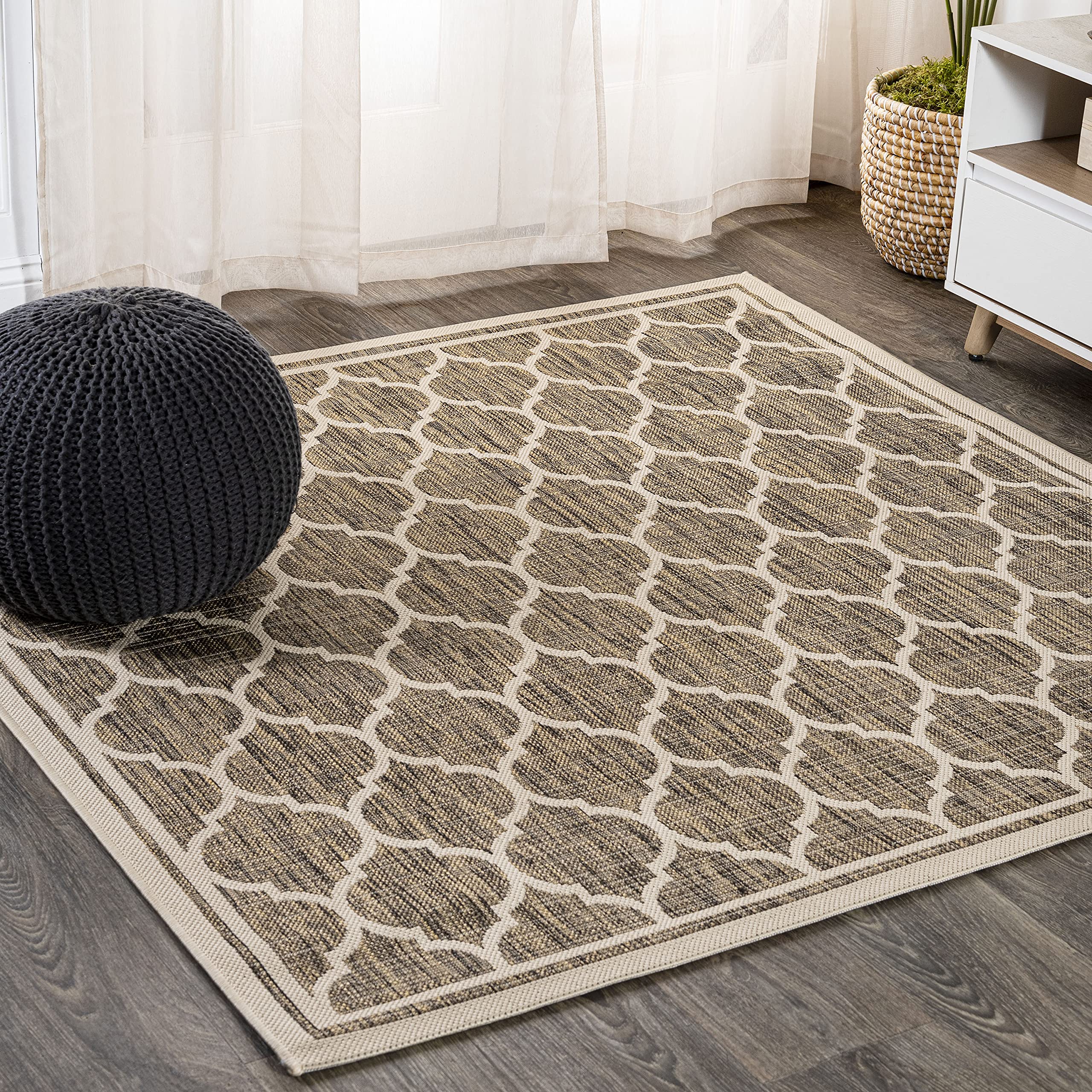 JONATHAN Y SMB109A-3SQ Trebol Moroccan Trellis Textured Weave Indoor/Outdoor Area Rug, Modern, Bohemian, Contemporary for Bedroo