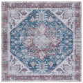 SAFAVIEH Tucson Collection Area Rug - 6 Square, Navy & Red, Persian Medallion Design, Non-Shedding Machine Washable & Slip Resi