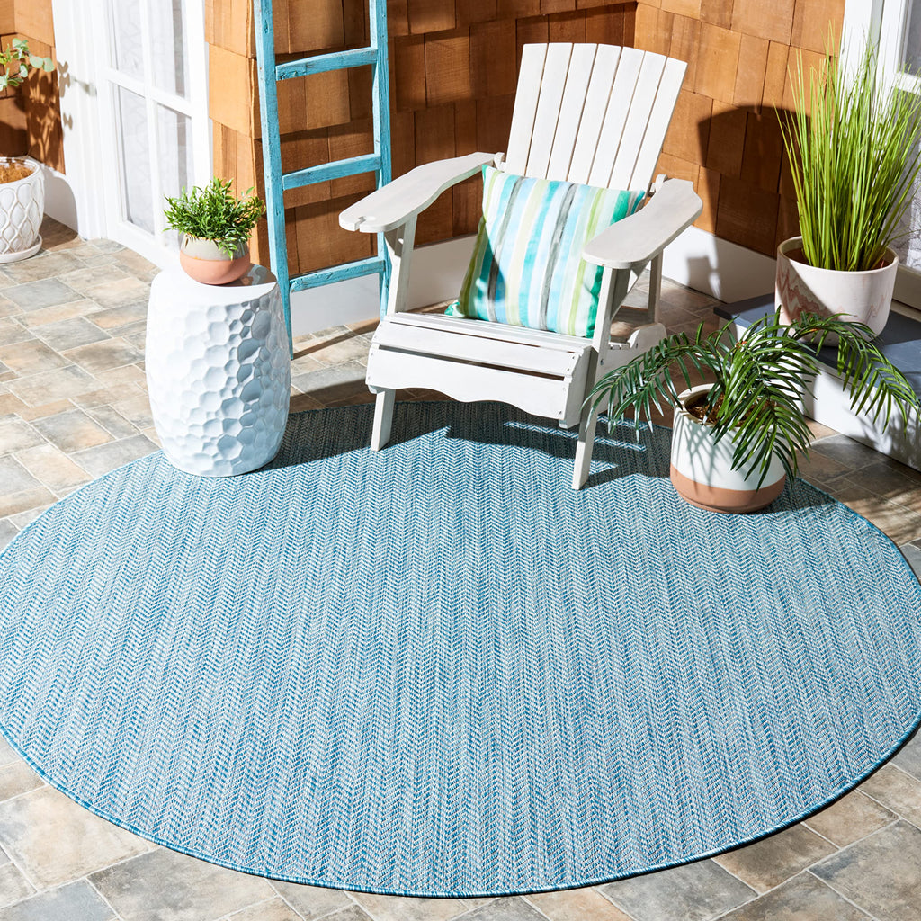 SAFAVIEH Courtyard Collection 7 Feet 10 Inches x 7 Feet 10 Inches Round Aqua/Grey CY8022 Indoor/ Outdoor Waterproof Easy Cleanin