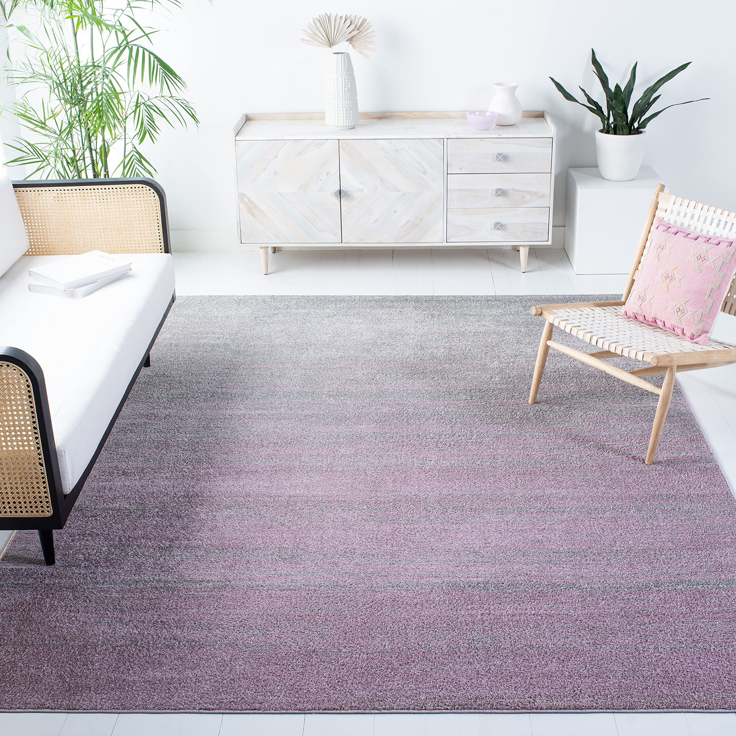 SAFAVIEH Adirondack Collection 67 Square Purple / Green ADR113V Modern Ombre Non-Shedding Living Room Bedroom Area Rug