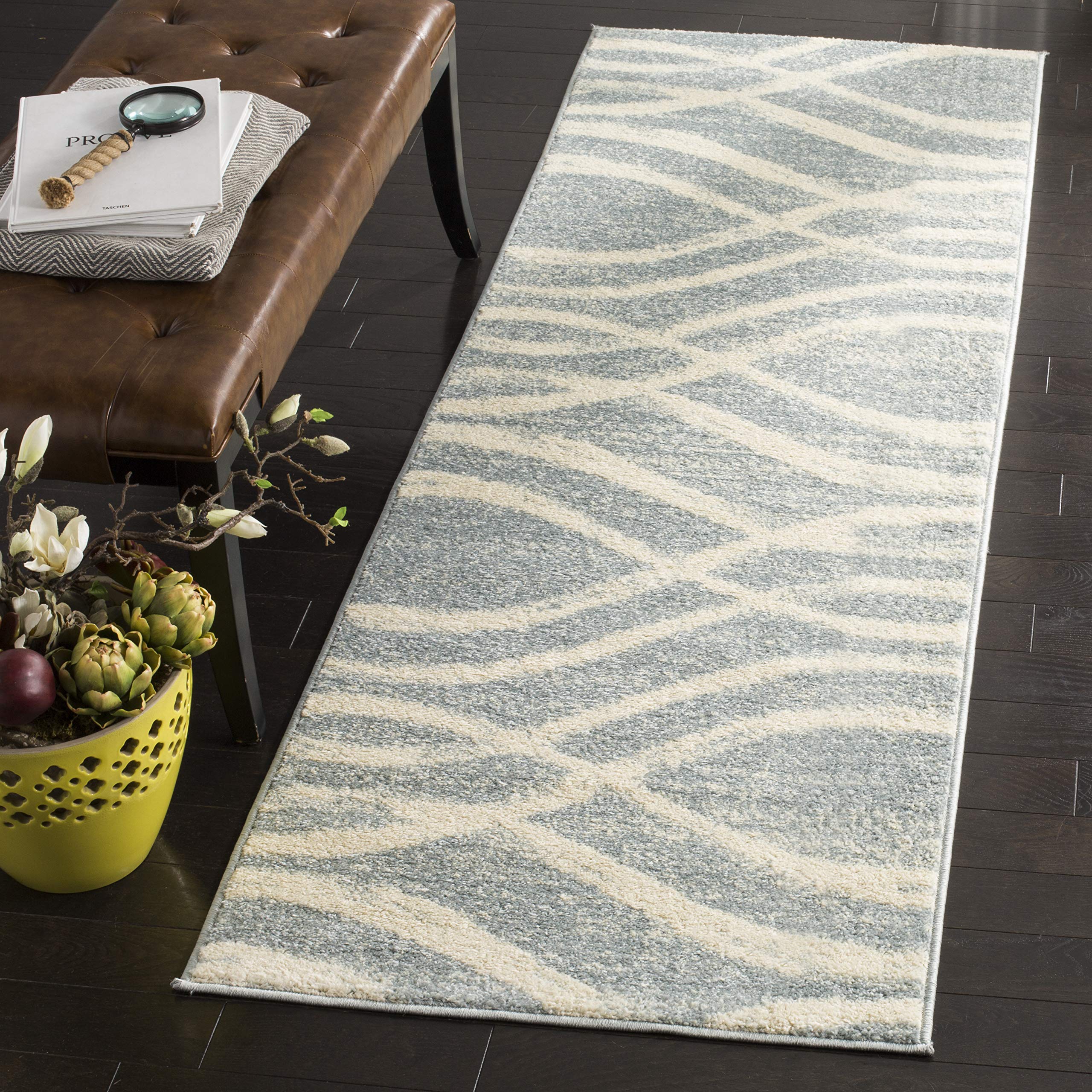 SAFAVIEH Adirondack Collection Runner Rug - 26 x 8, Cream & Slate, Modern Wave Distressed Design, Non-Shedding & Easy Care, Id