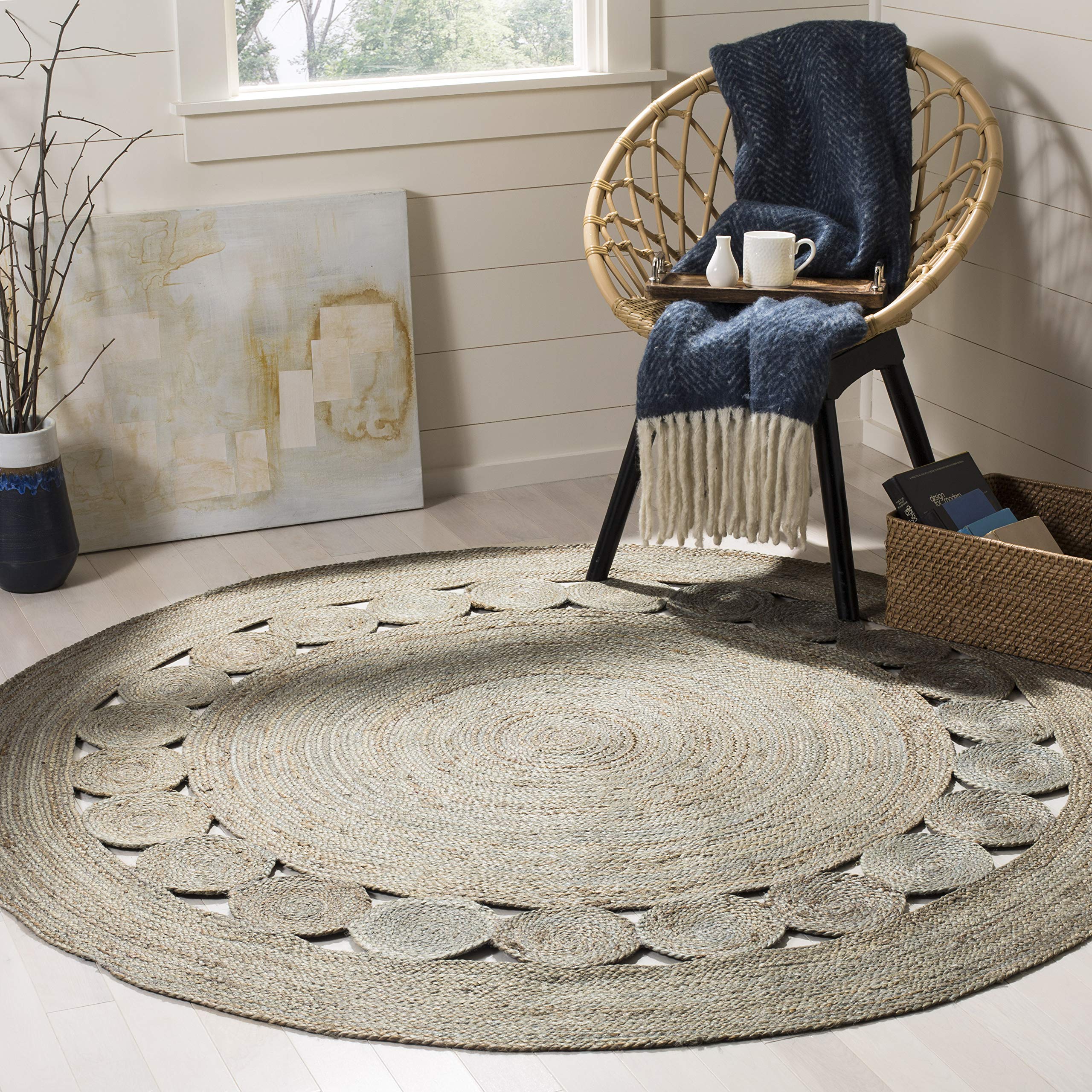 SAFAVIEH Natural Fiber Round Collection 10 Round Grey NF364C Handmade Boho Charm Farmhouse Jute Area Rug