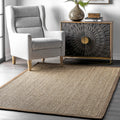 nuLOOM 3x5 Elijah Seagrass Area Rug, Brown, Solid Farmhouse Style, Cotton Bordered, Basketweave, Natural Fiber, For Bedroom, Din