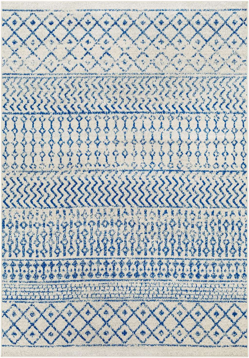 Livabliss Chester Boho Moroccan Area Rug, 7'10'' X 11', Cream/Royal Blue