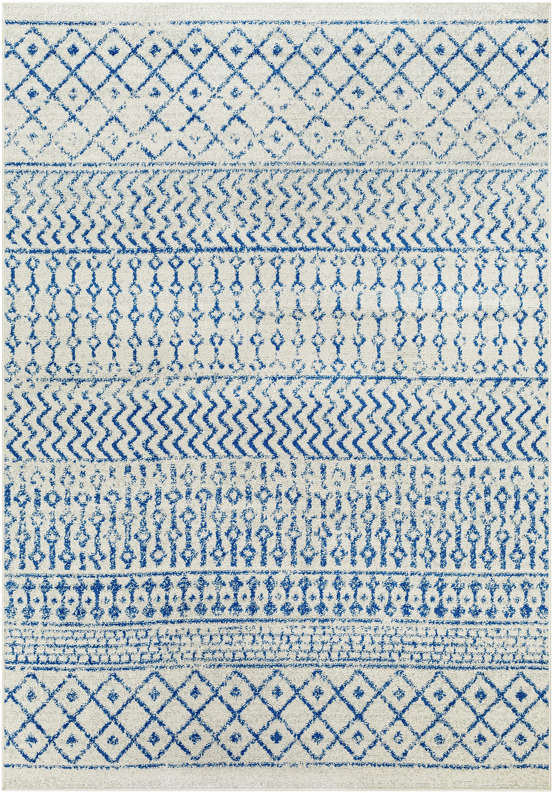 Livabliss Chester Boho Moroccan Area Rug, 7'10'' X 11', Cream/Royal Blue