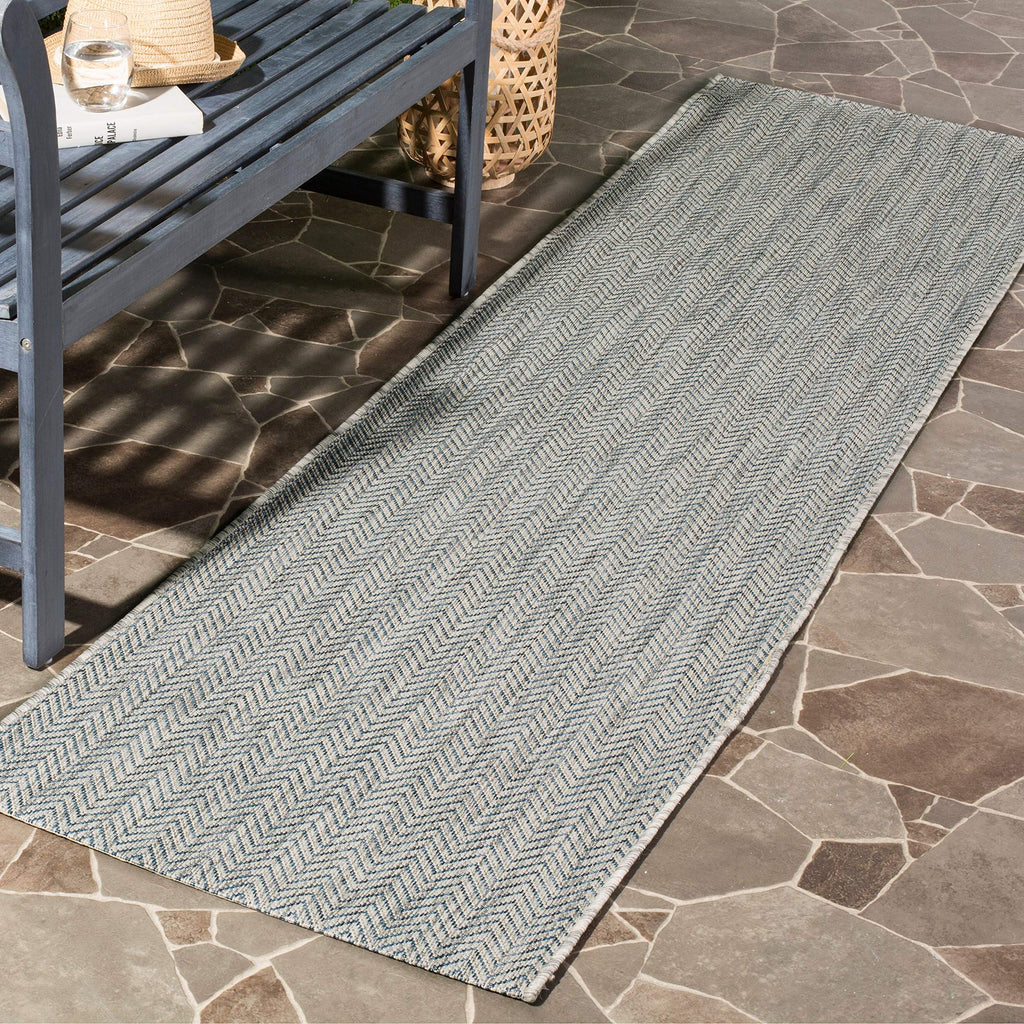 Safavieh Courtyard Collection Area Rug - 9' X 12', Aqua & Grey, Non-Shedding & Easy Care, Indoor/Outdoor & Washable-Ideal For Pa