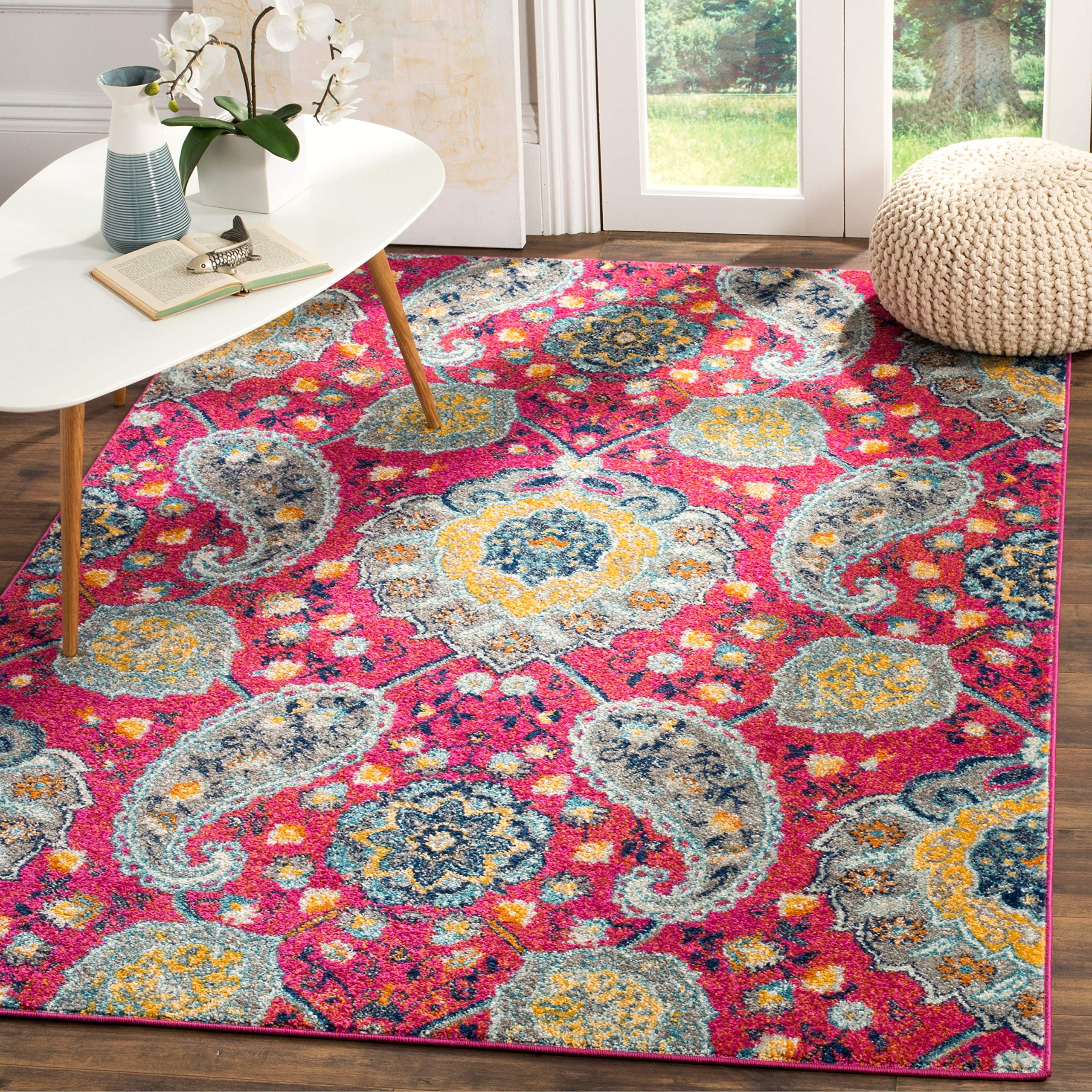 Safavieh Madison Collection 2'3'' X 12' Cream Turquoise Mad600E Boho Chic Glam Paisley Non-Shedding Living Room Bedroom Runner R