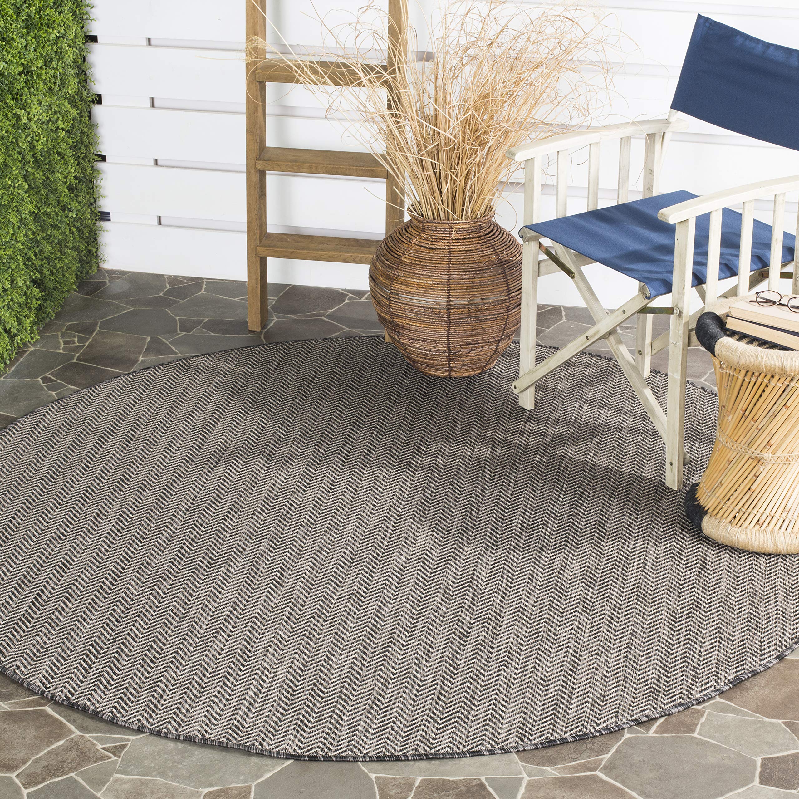SAFAVIEH Courtyard Collection 5'3' Round Black/Beige CY8022 Indoor/ Outdoor Patio Backyard Mudroom Area Rug