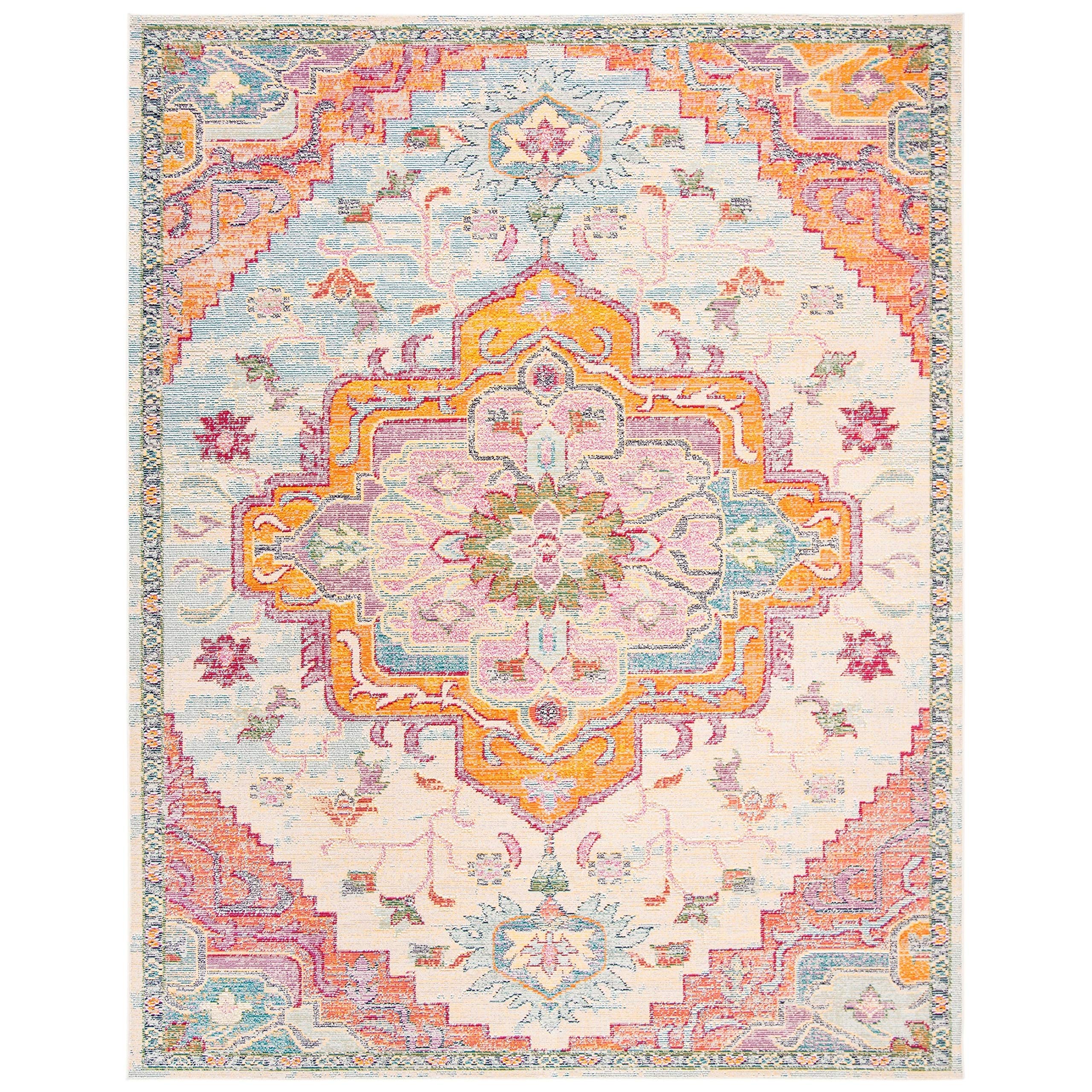 SAFAVIEH Crystal Collection X-Large Area Rug - 12 x 18, Light Blue & Fuchsia, Medallion Distressed Design, Non-Shedding & Easy