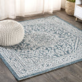 Jonathan Y Smb101C-9Sq Sinjuri Medallion Textured Weave Teal Blue/Gray 9' Square Indoor/Outdoor Area Rug, Pet Friendly, Non-Shed