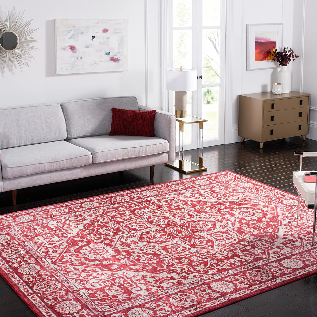 Safavieh Brentwood Collection 4' X 6' Red / Ivory Bnt832Q Medallion Distressed Non-Shedding Living Room Bedroom Accent Rug