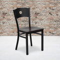 2 Pk. Black Circle Back Metal Restaurant Chair - Mahogany Wood Seat