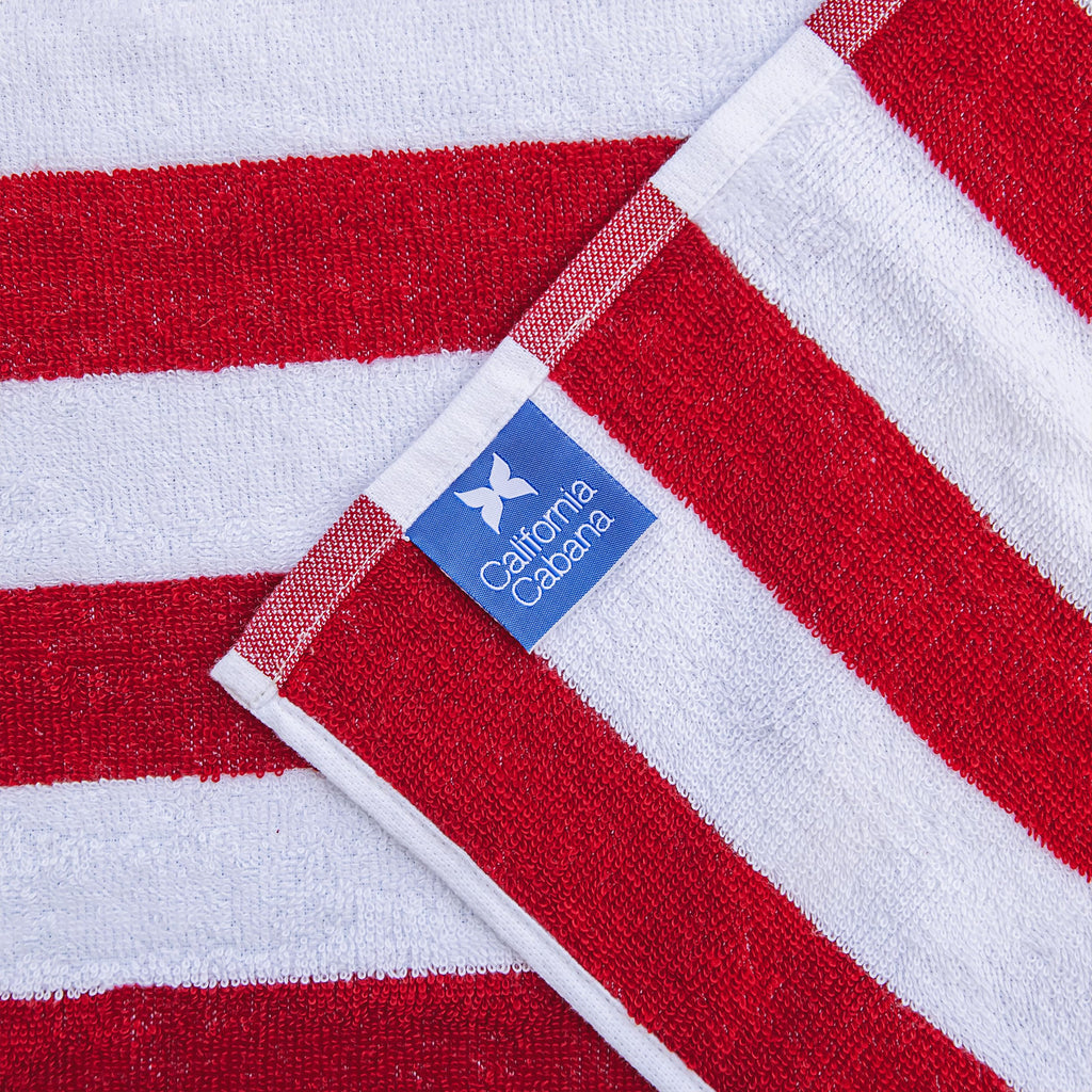 Arkwright California Chaise Lounge Cover - Case Of 12 - Striped Soft Cotton Cabana Towel With Pocket Holder For Beach Pool Outdoor Chair, 30 X 85 In., Red