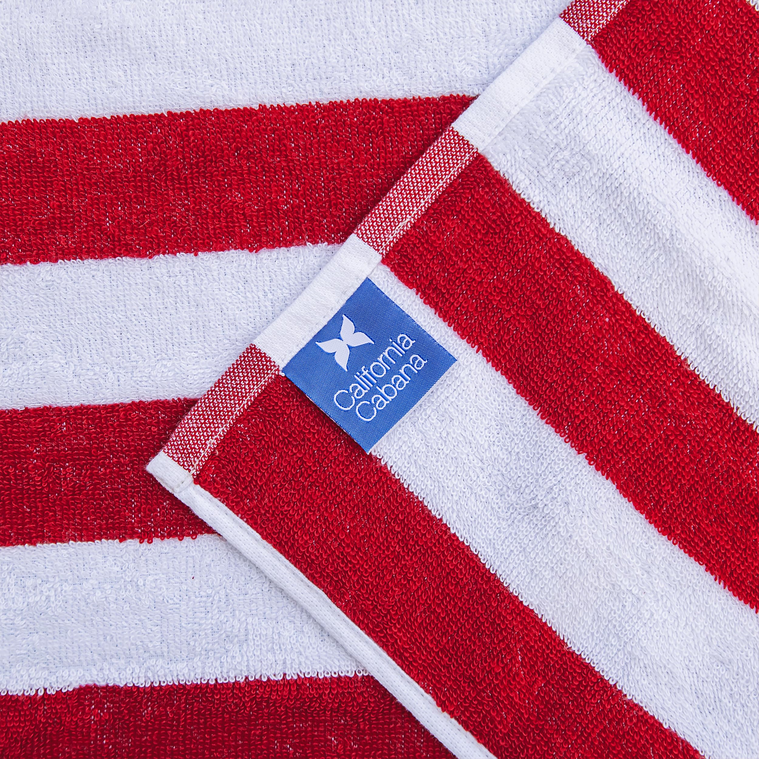 Arkwright California Chaise Lounge Cover - Case Of 12 - Striped Soft Cotton Cabana Towel With Pocket Holder For Beach Pool Outdoor Chair, 30 X 85 In., Red