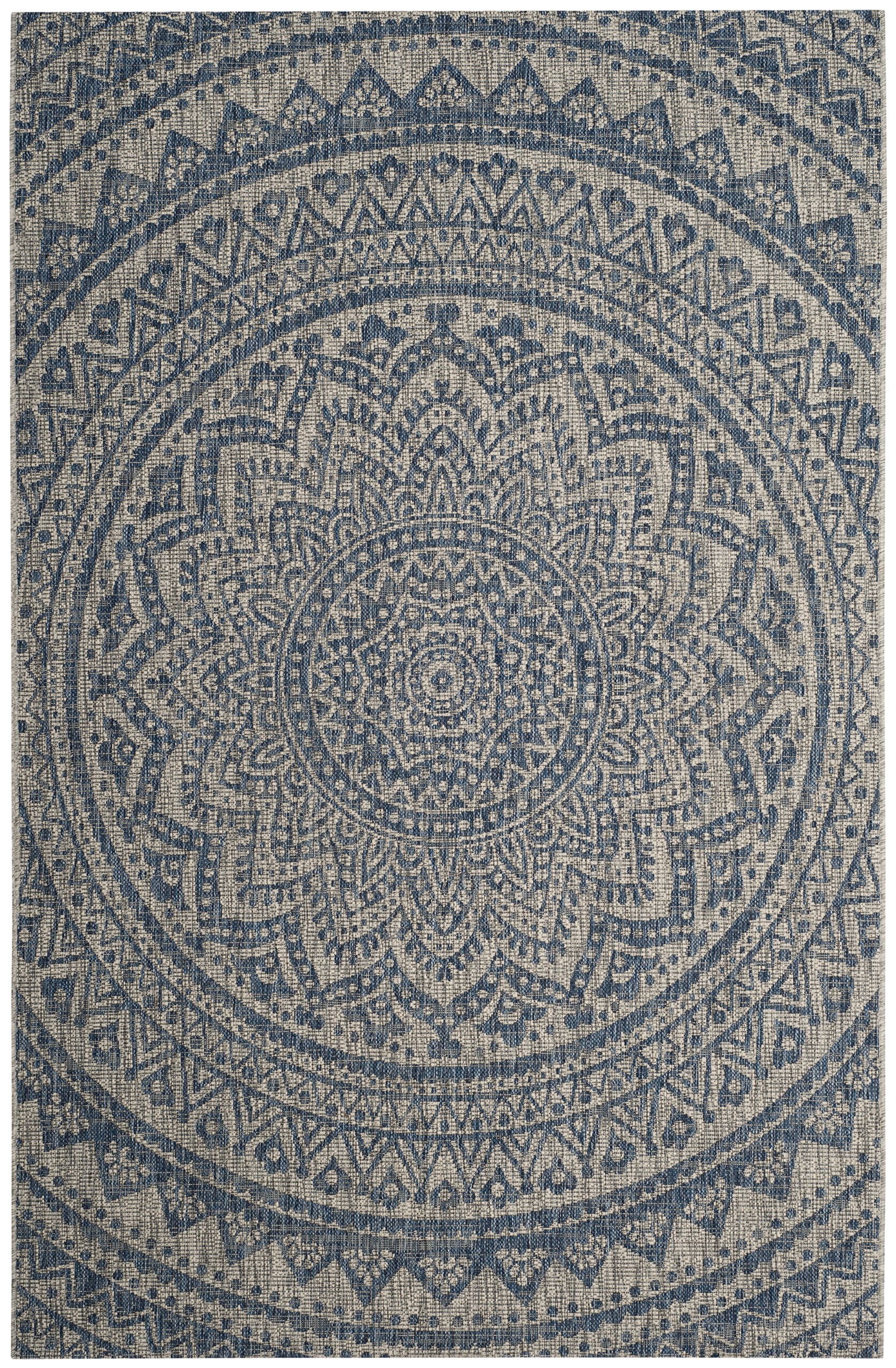 Safavieh Courtyard Collection 5'3' X 7'7' Light Grey/Blue Cy8734 Indoor/ Outdoor Waterproof Easy Cleaning Patio Backyard Mudroom Area Rug