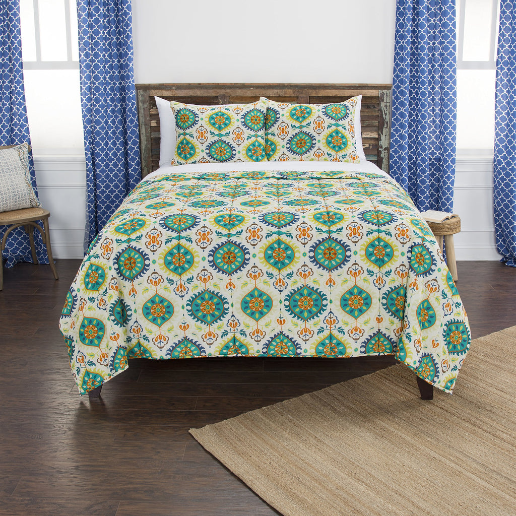 Rizzy Home | BQ4619 | Polyester Quilt | 90"x92" Yellow/Green/Orange Geometric