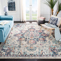 SAFAVIEH Madison Collection Area Rug - 9 x 12, Cream & Blue, Boho Chic Medallion Distressed Design, Non-Shedding & Easy Care, 