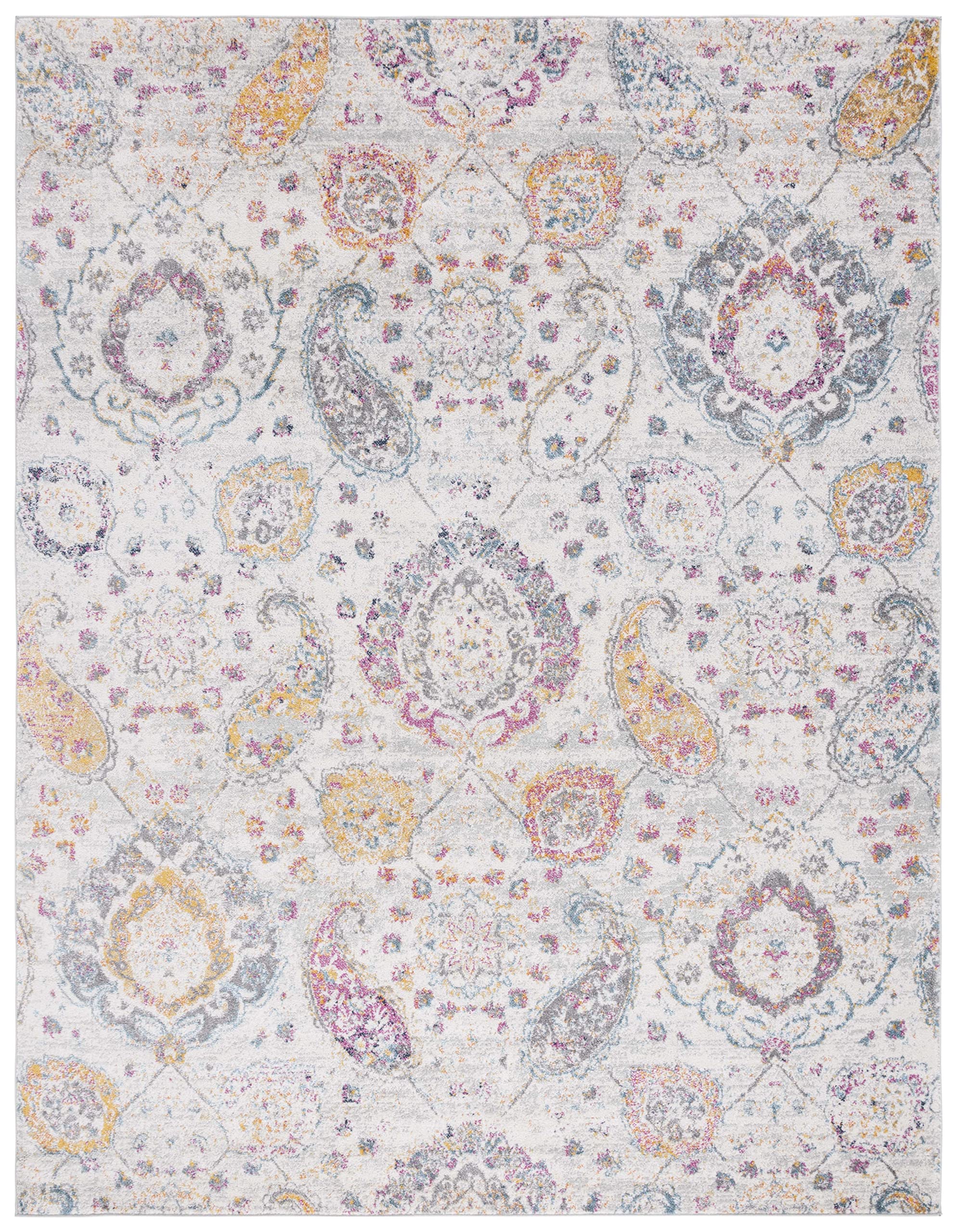 Safavieh Madison Collection Area Rug - 9' X 12', Grey & Gold, Boho Chic Glam Paisley Design, Non-Shedding & Easy Care, Ideal For
