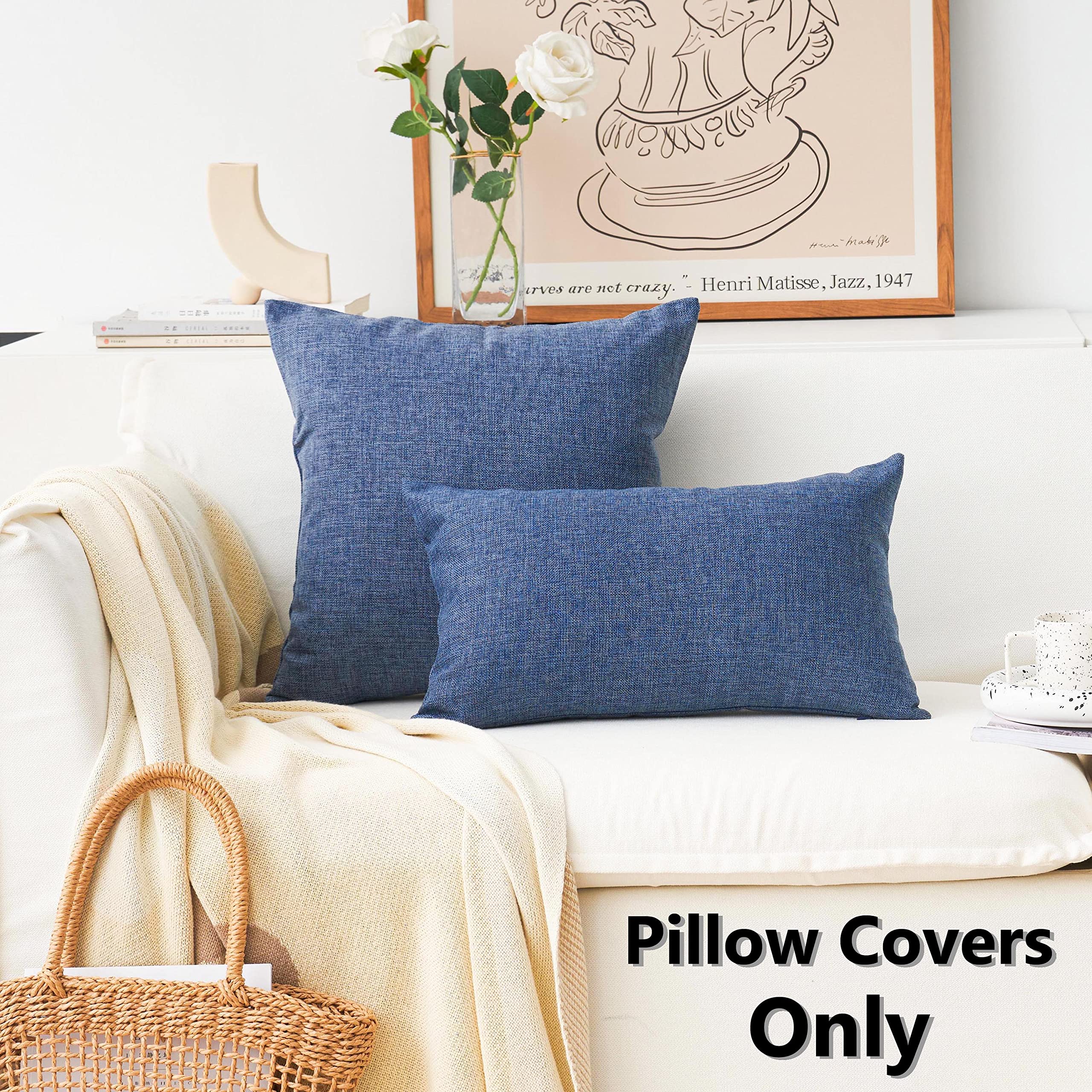 Home Brilliant Linen Euro Sham Large Throw Pillow Cover For Patio Floor, 26 X 26 Inch(66X66 Cm), Navy Blue