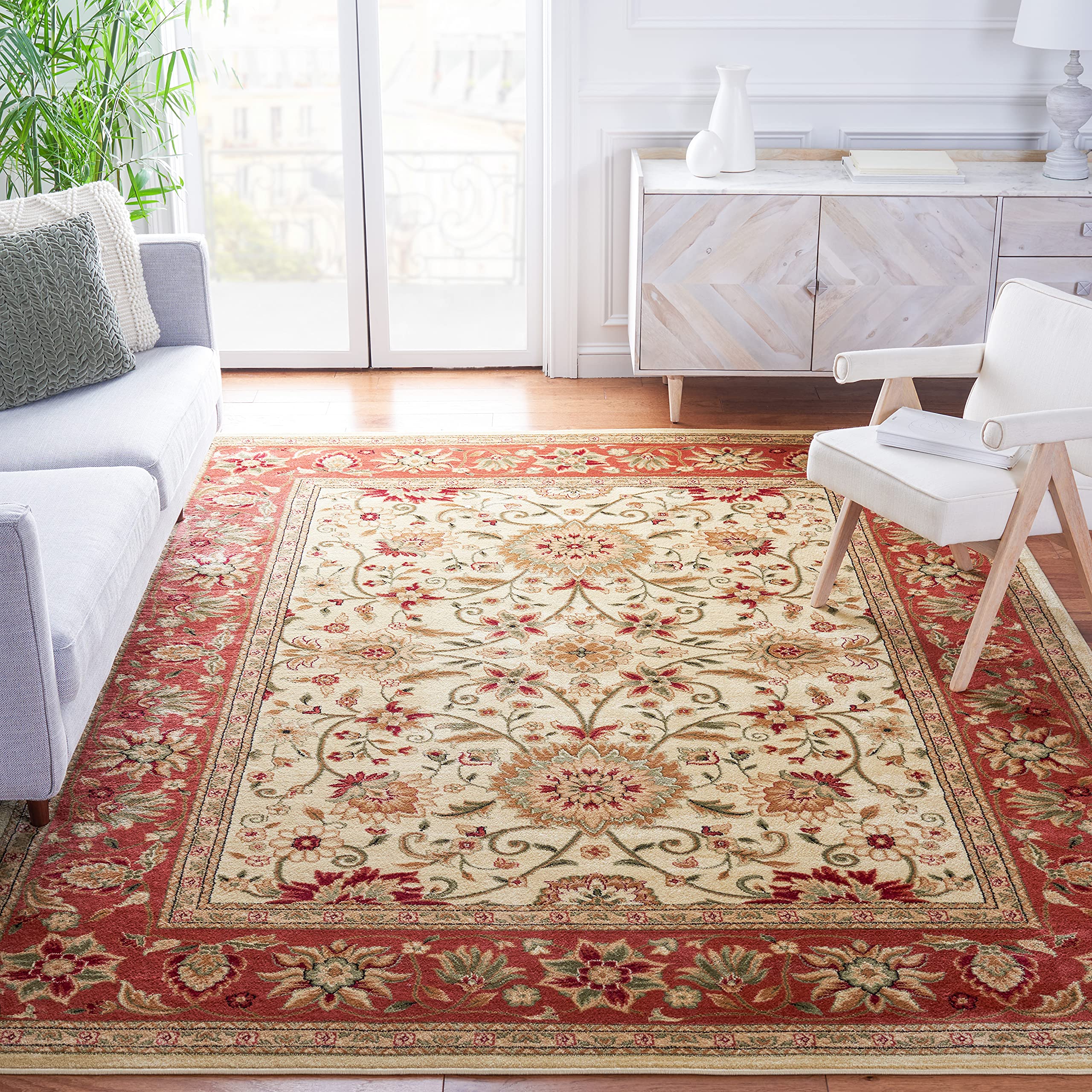 SAFAVIEH Lyndhurst Collection 6 Square Ivory / Rust LNH212R Traditional Oriental Non-Shedding Living Room Bedroom Dining Home O