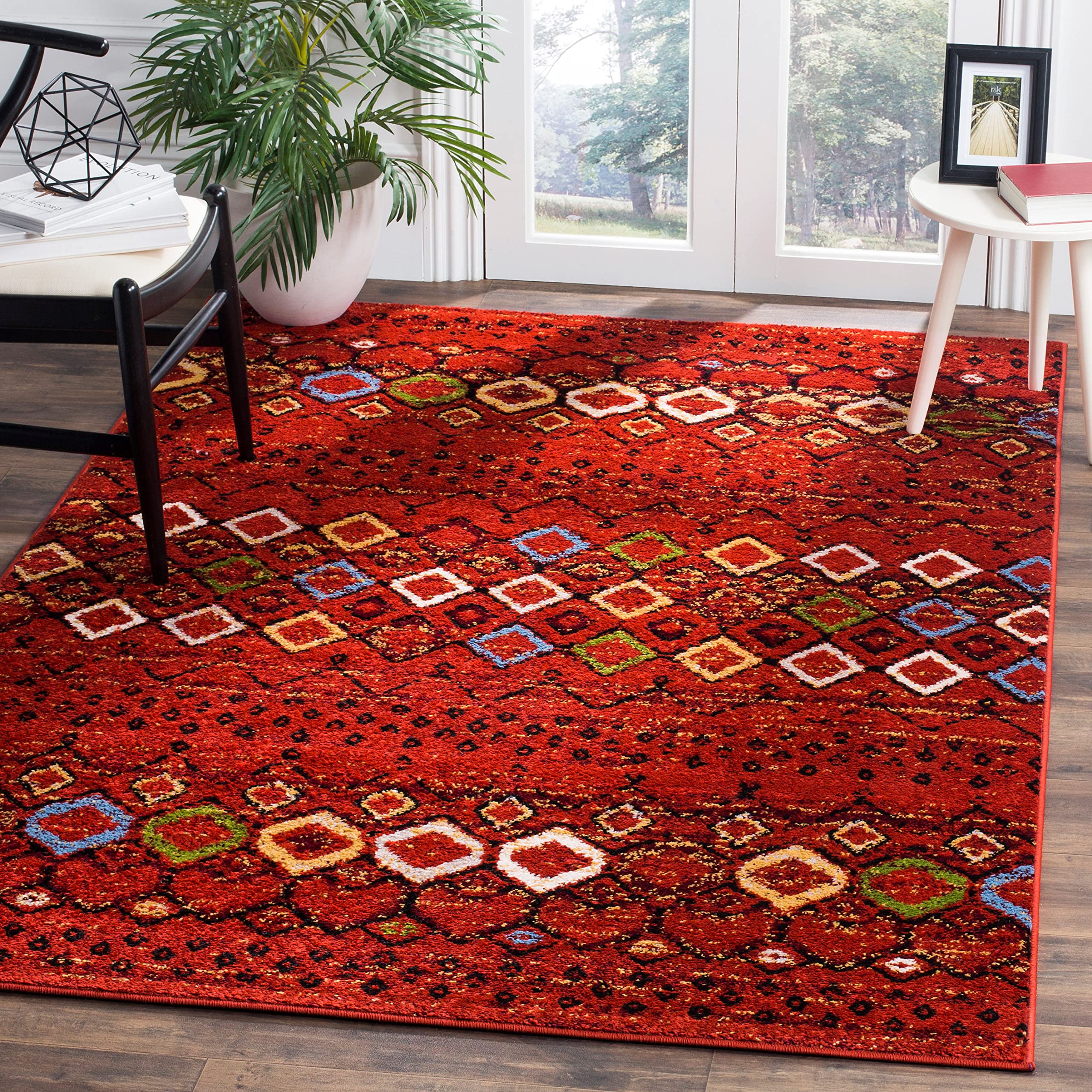 SAFAVIEH Amsterdam Collection 11 Square Terracotta / Multi AMS108D Moroccan Boho Non-Shedding Living Room Bedroom Dining Home O