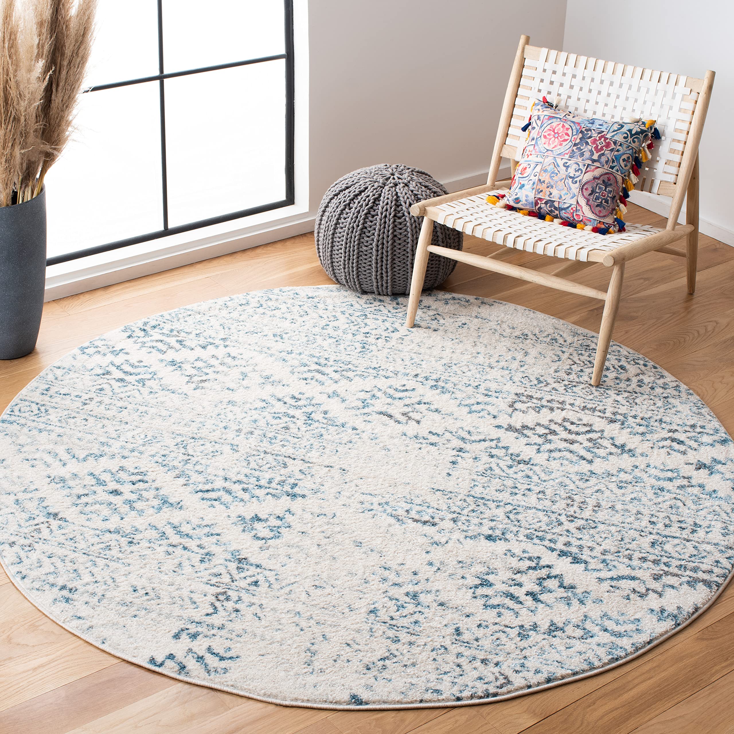 SAFAVIEH Tulum Collection 8 Round Ivory/Turquoise TUL272E Moroccan Boho Tribal Non-Shedding Area Rug