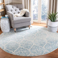 SAFAVIEH Madison Collection Area Rug - 53 Round, Cream & Turquoise, Glam Ogee Trellis Distressed Design, Non-Shedding & Easy Ca